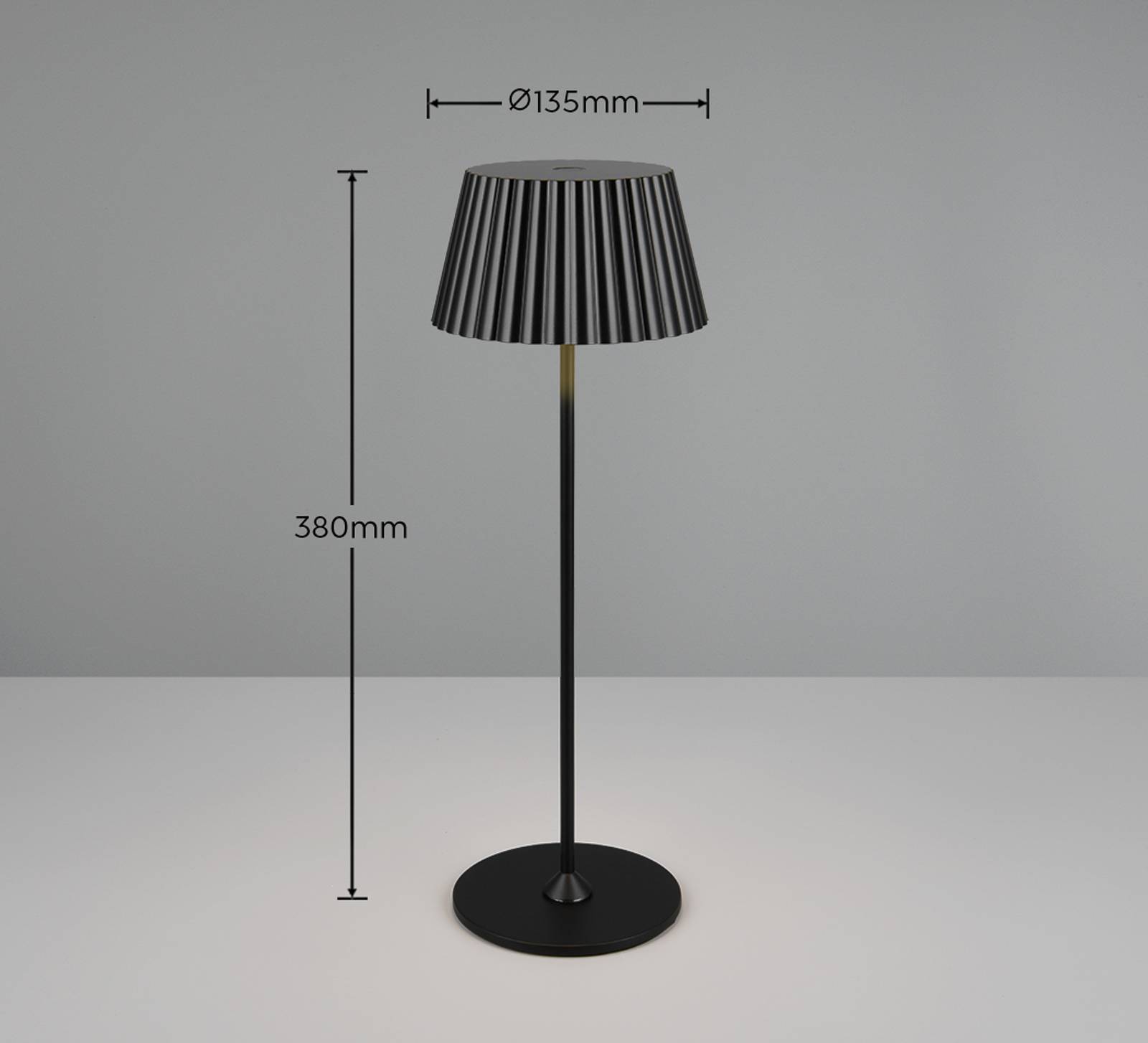 Reality Leuchten Suarez LED-uppladdningsbar bordslampa svart höjd 39 cm metall