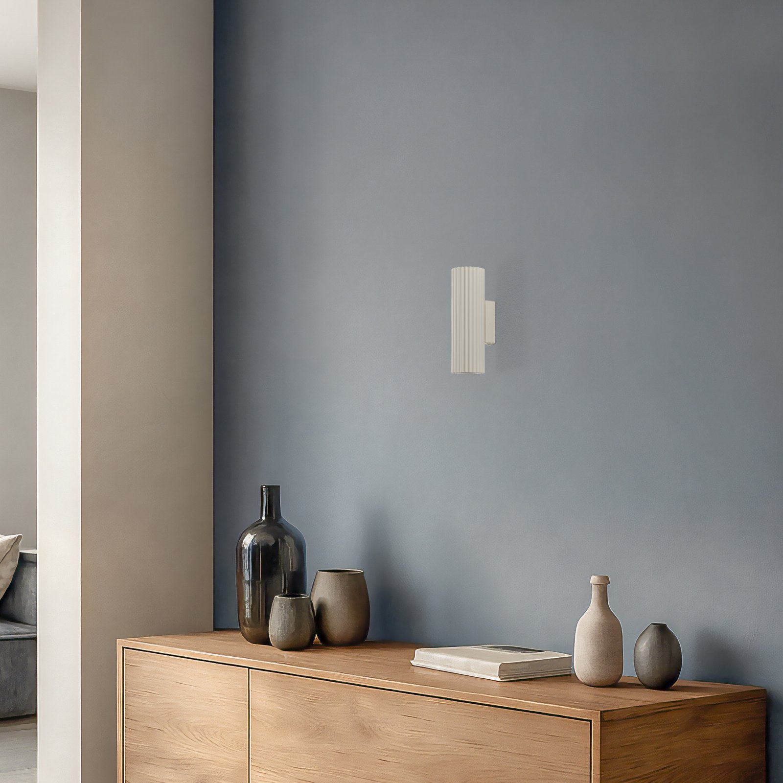 Carbon wall light, beige, height 20 cm, aluminium, 2-bulb.