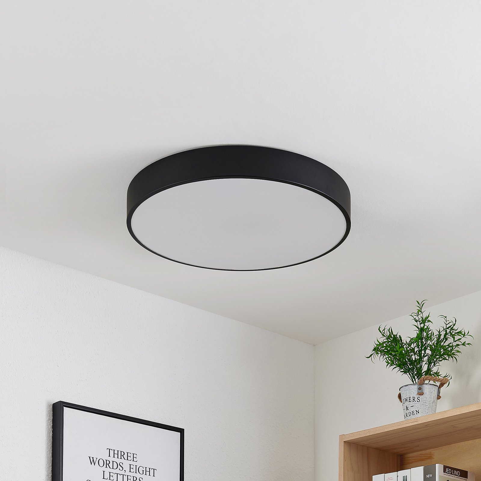 Lindby LED-Deckenleuchte Simera, Ø 50cm, schwarz, dimmbar