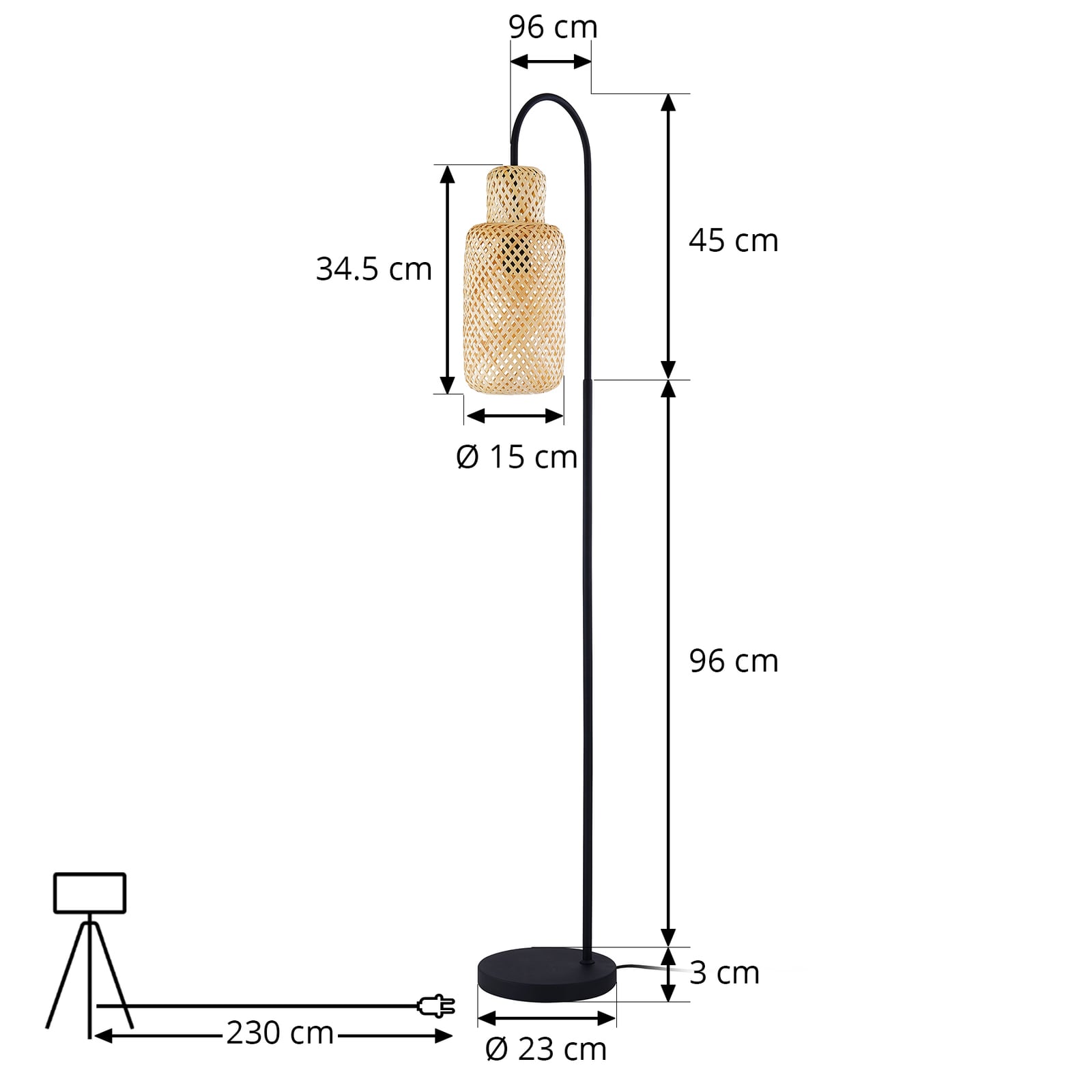 Lampa stojąca Lindby Venora, 145 cm wysokości, bambus, E27