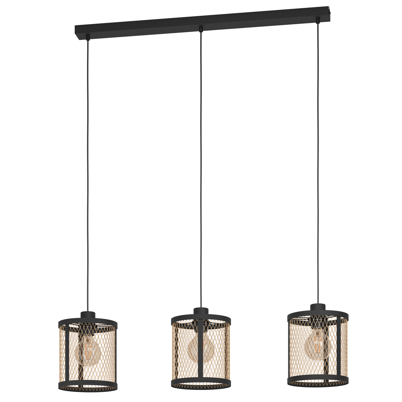 Suspension Dellow, longueur 88 cm, noir/laiton, à 3 lampes