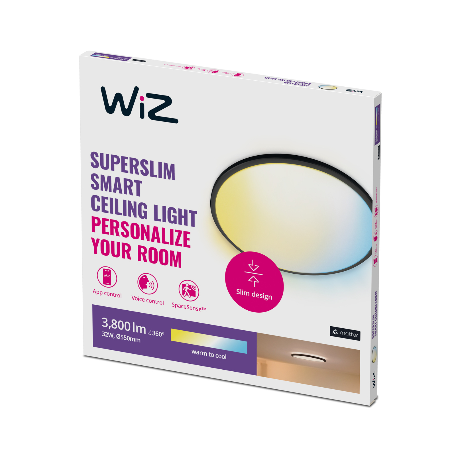 WiZ SuperSlim lampa sufitowa LED CCT Ø55cm czarna