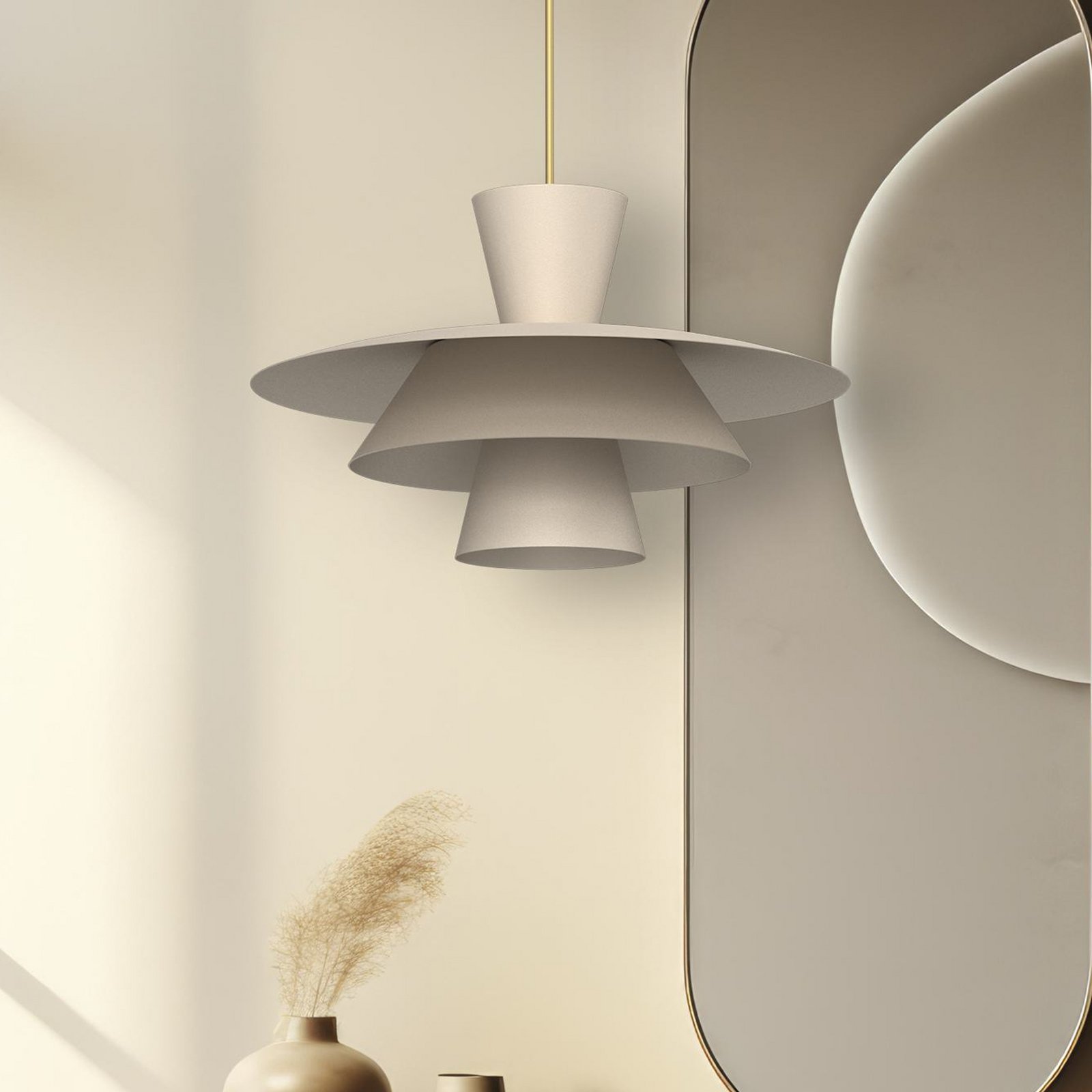 Lampă suspendată Plato, bej, metal, Ø 38 cm, E27