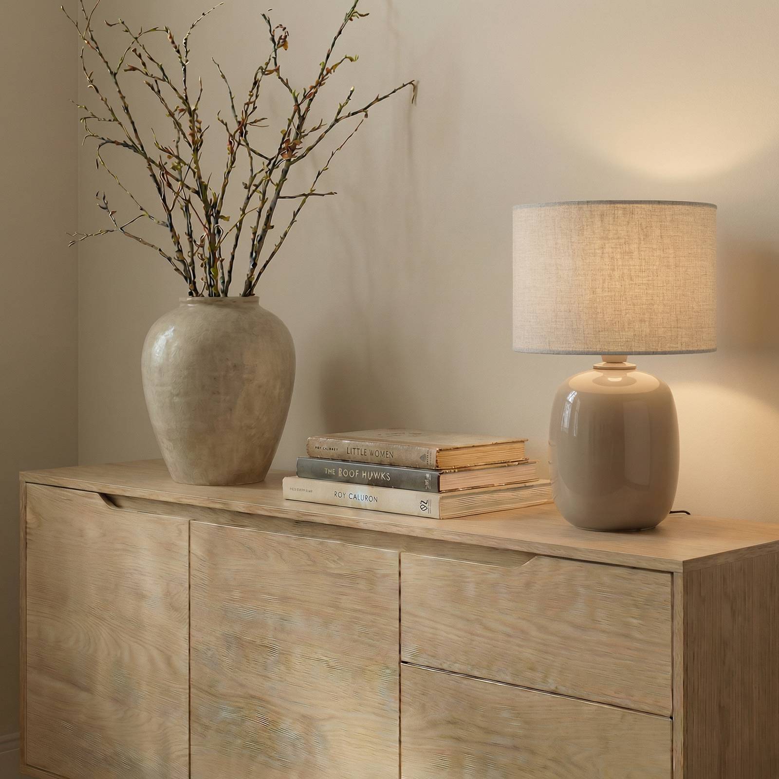  Tk Lighting Tk Lighting Melody Table Lamp, Sand, Textile, Height 48 Cm, E27 
