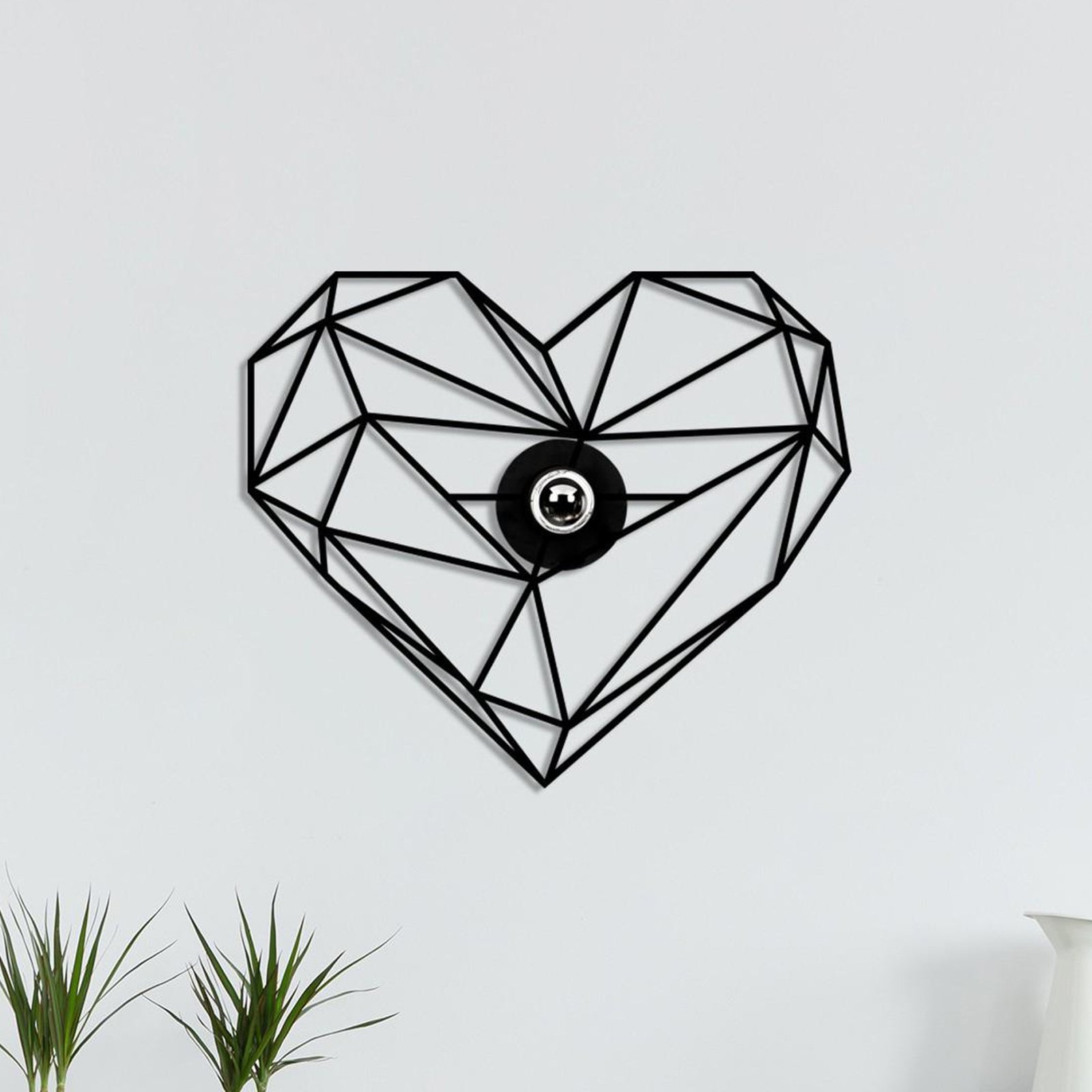 Applique murale W-046, noir, design cœur, bois MDF découpé au laser