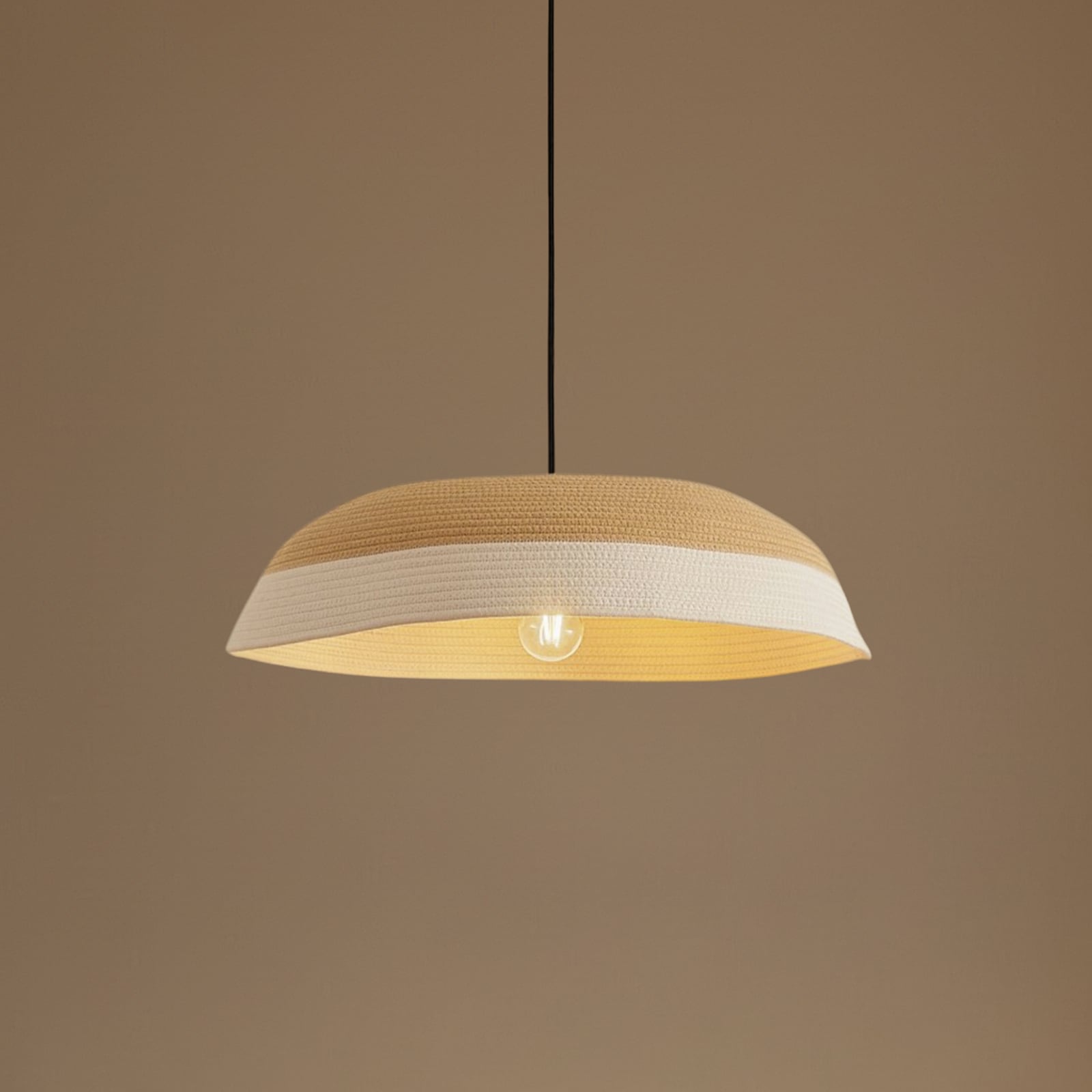 Caliva hänglampa, Ø 60 cm, beige/vit, hampasnöre - Lindby