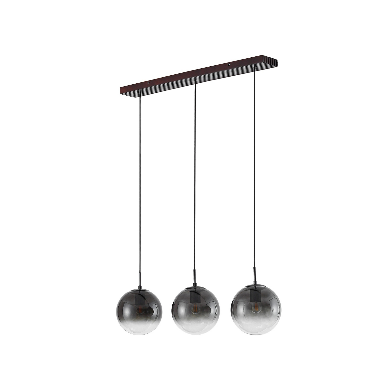 Lucande Veloura pendant light, 3-bulb, 84 cm, glass, wood