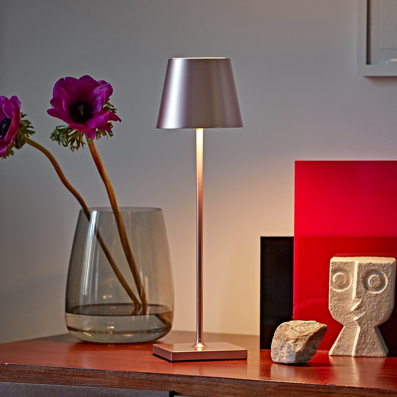 Nuindie LED rechargeable table lamp, USB-C, rose gold, IP54, dimmable