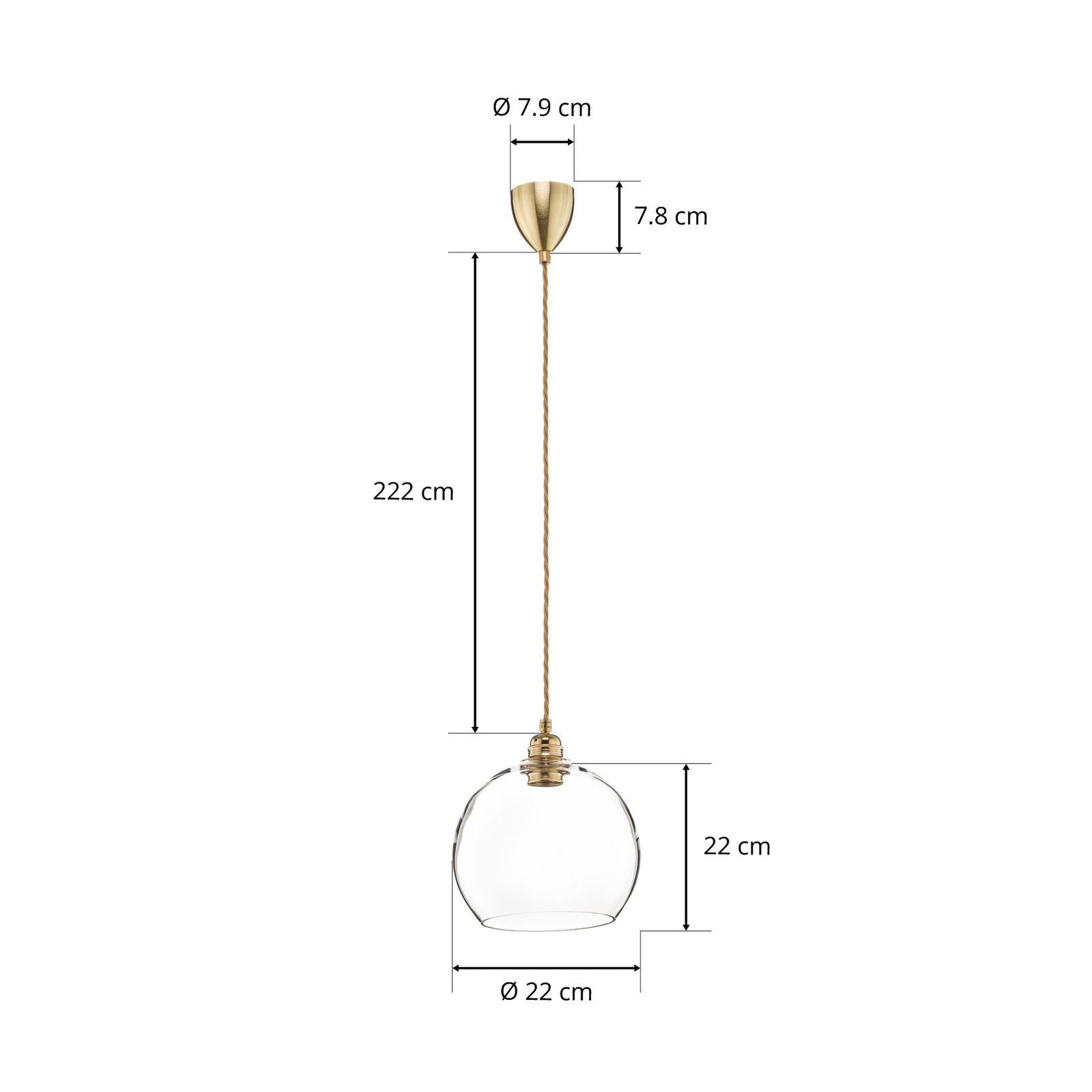 EBB & FLOW Висяща лампа Rowan прозрачно стъкло, злато Ø 22cm