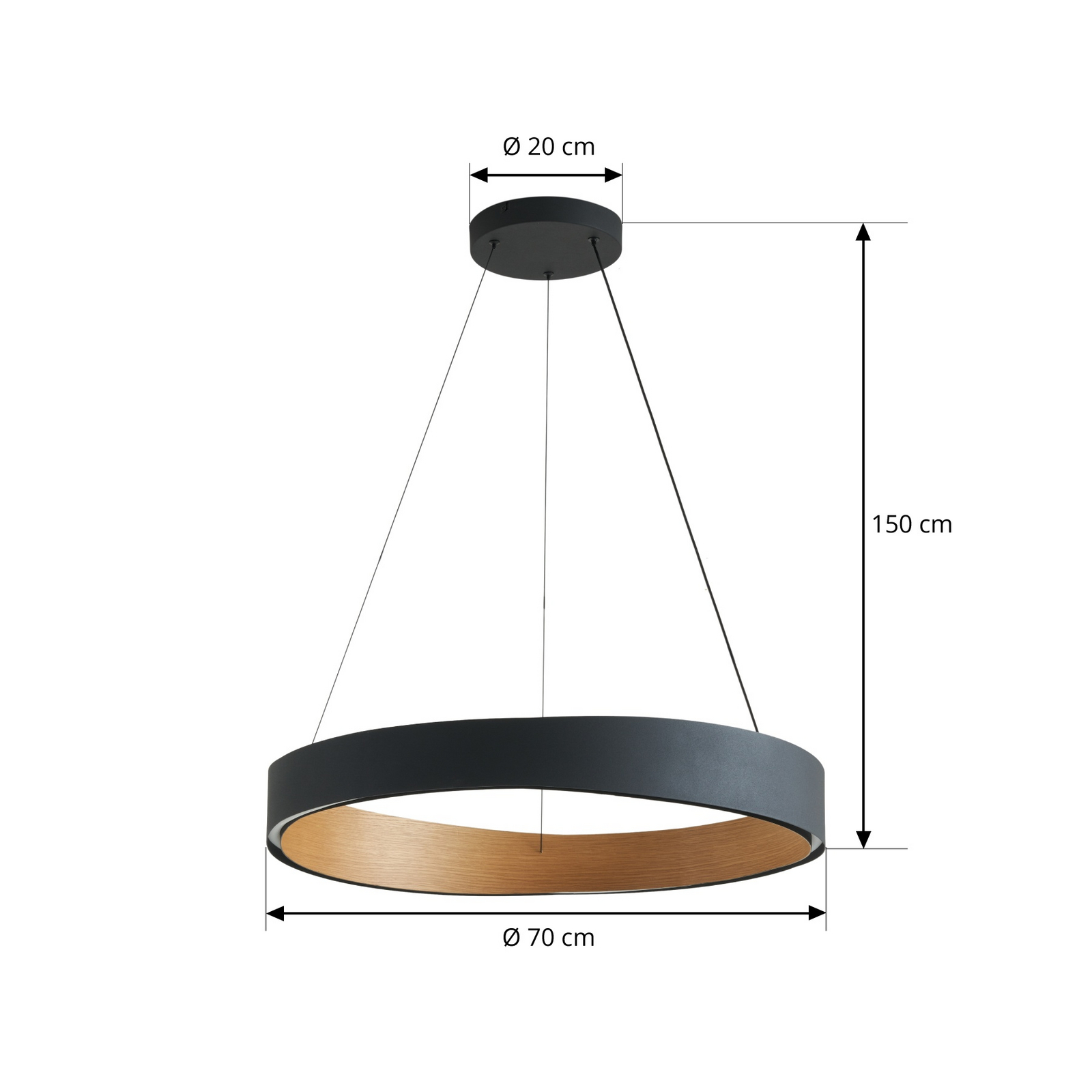 Lucande LED-Hängeleuchte Daelor, schwarz/Holz, CCT, dimmbar
