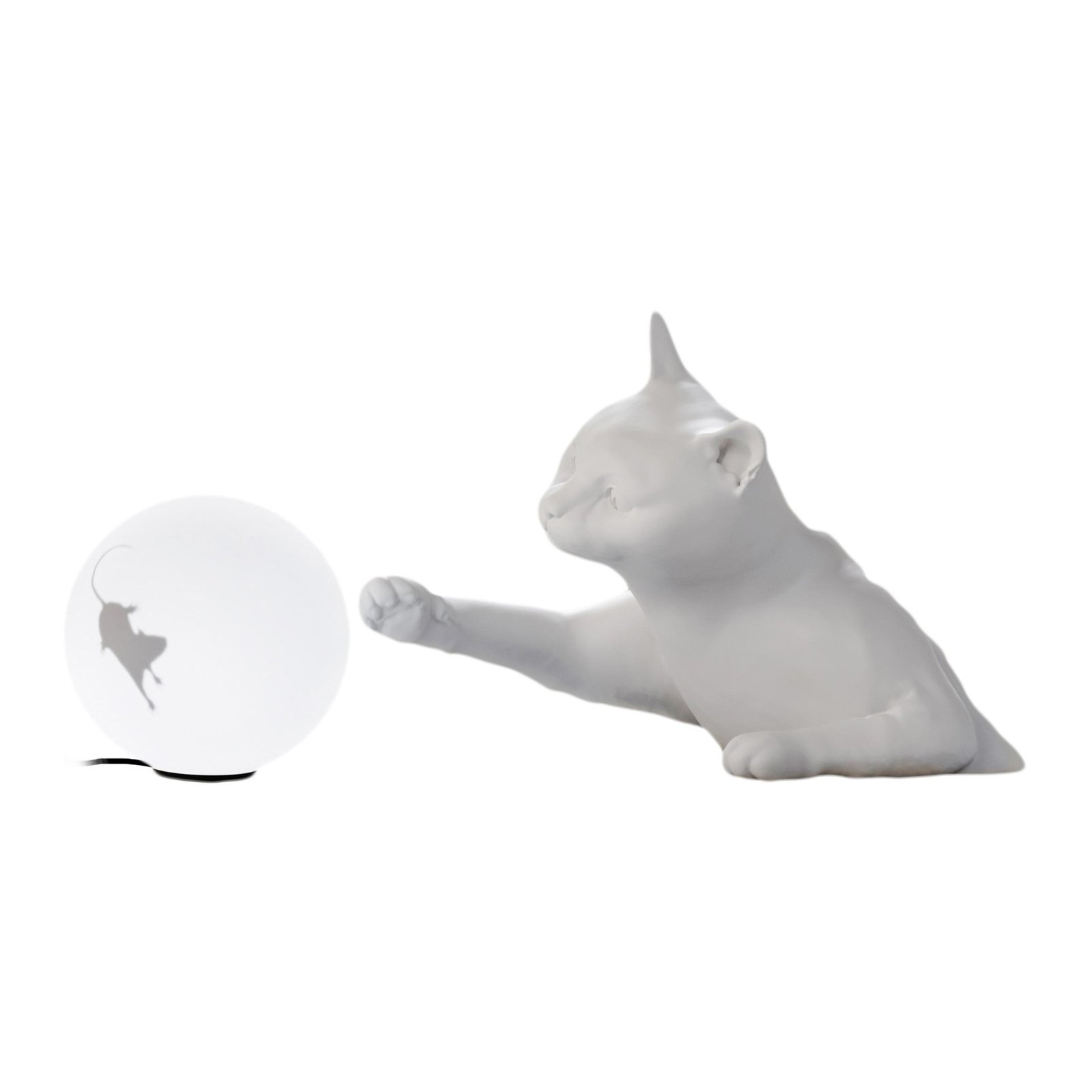 Karman Lampe à poser Maoo, céramique blanche, verre, figurine de chat