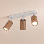Nisse ceiling spotlight, white, length 33 cm, 3-bulb, wood/metal