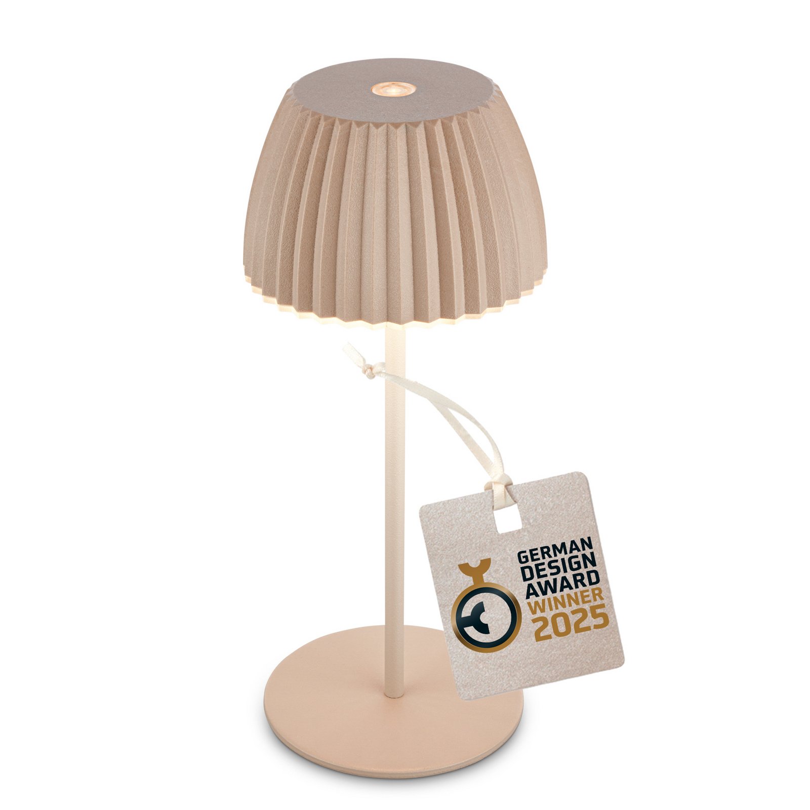 Lampa stołowa LED Brilo unplugged Riffle, 20 cm, beżowa