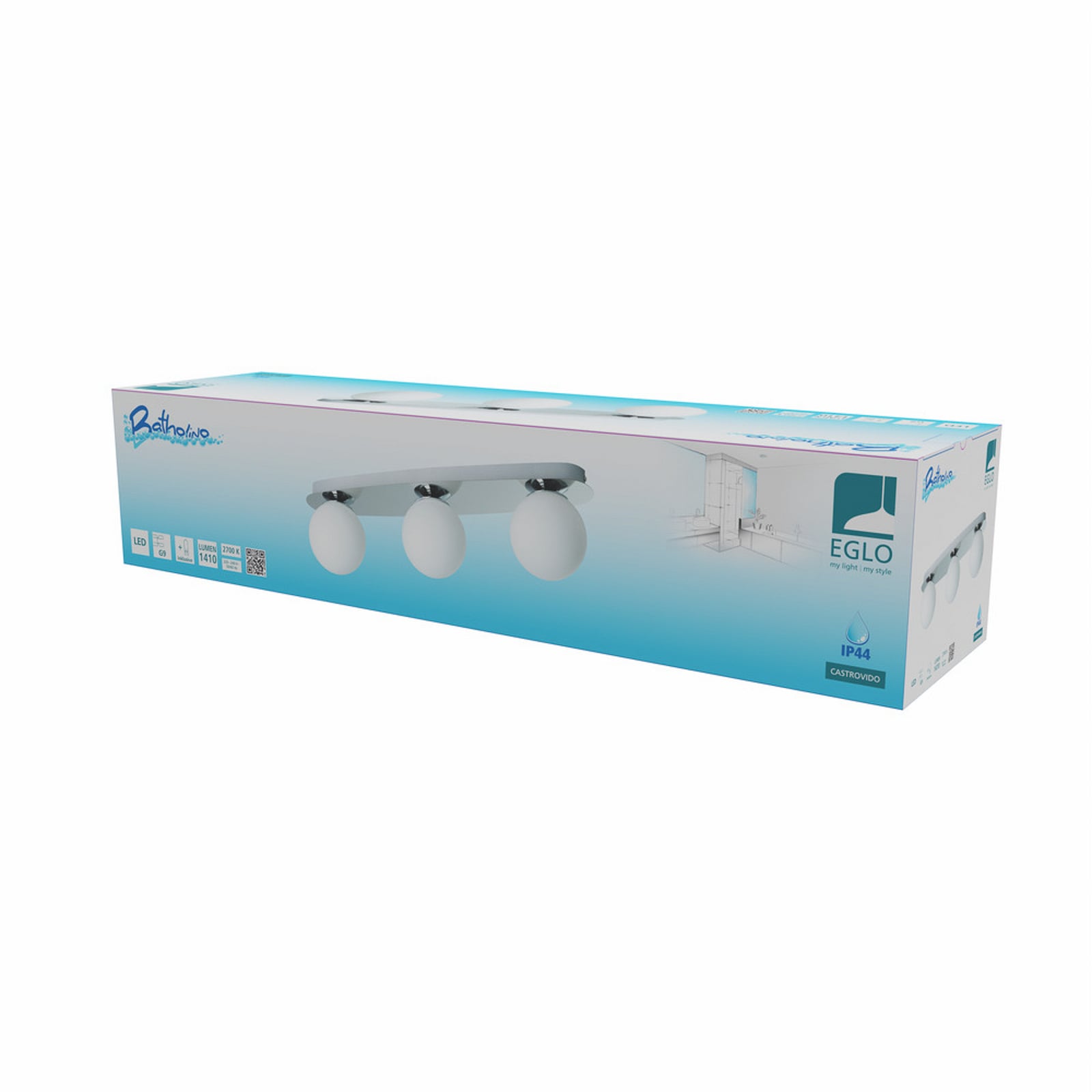 Candeeiro de teto EGLO CASTROVIDO, cromado, 58 cm, 3 lâmpadas, IP44, G9-LED Candeeiro de teto EGLO CASTROVIDO, cromado, 58 cm, 3 lâmpadas, IP44, G9-LED