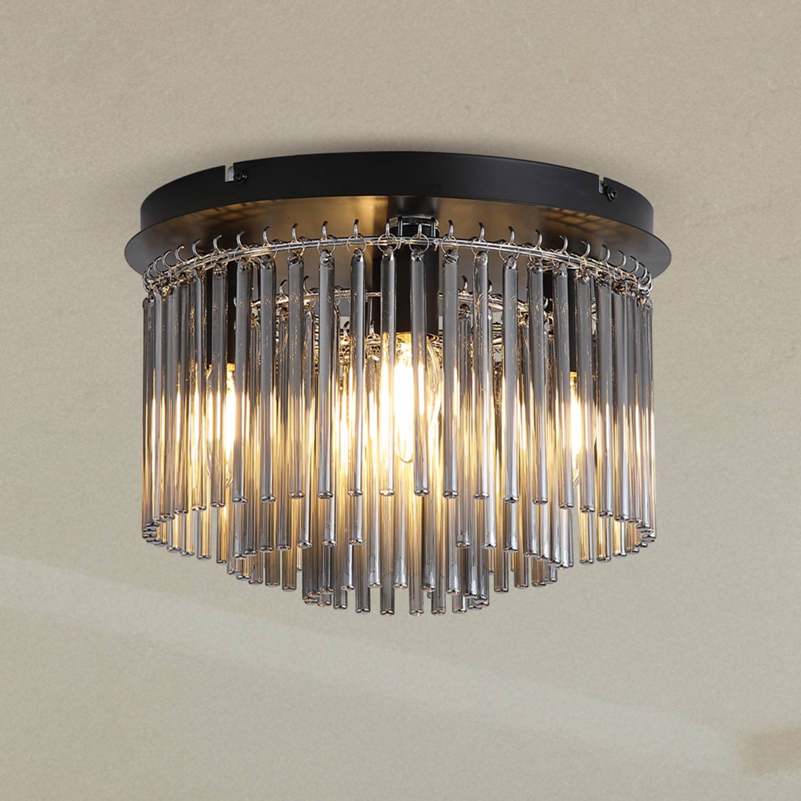 Searchlight Plafonnier Swizzle, noir/gris fumé, Ø 32 cm, verre/métal