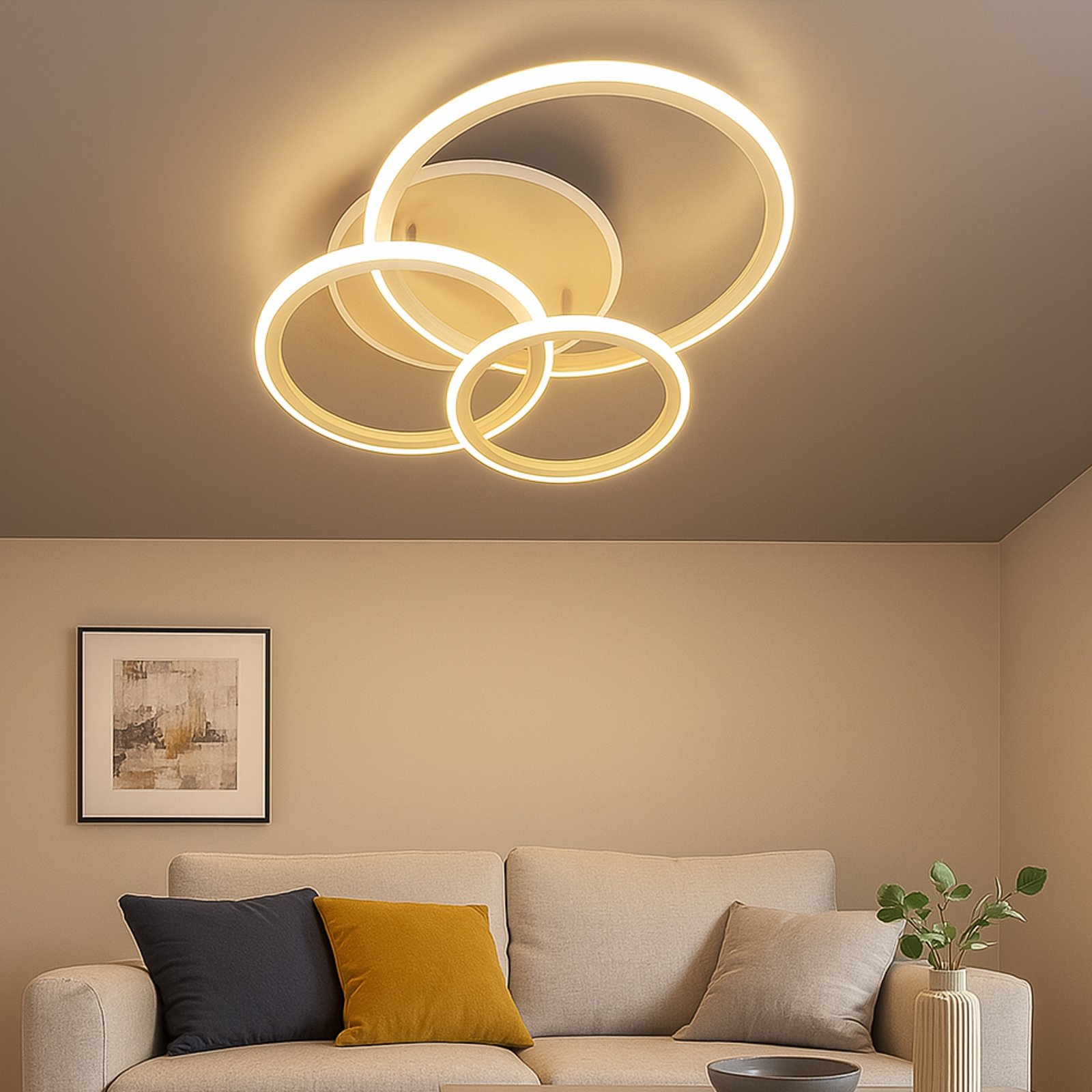 LED таванна лампа Gelder, 60 cm, сиво-пясъчен цвят, RGBW, CCT