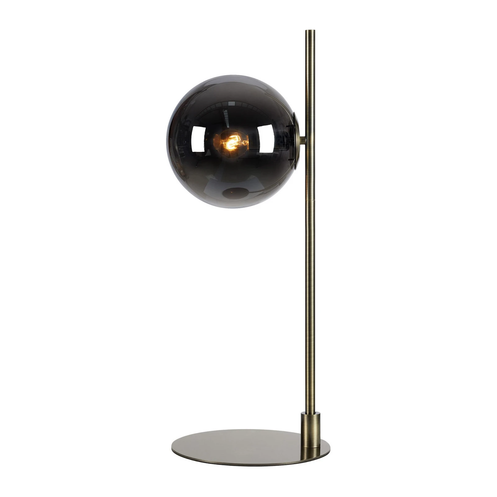 Dione bordlampe, messing/røykgrå, glass, jern
