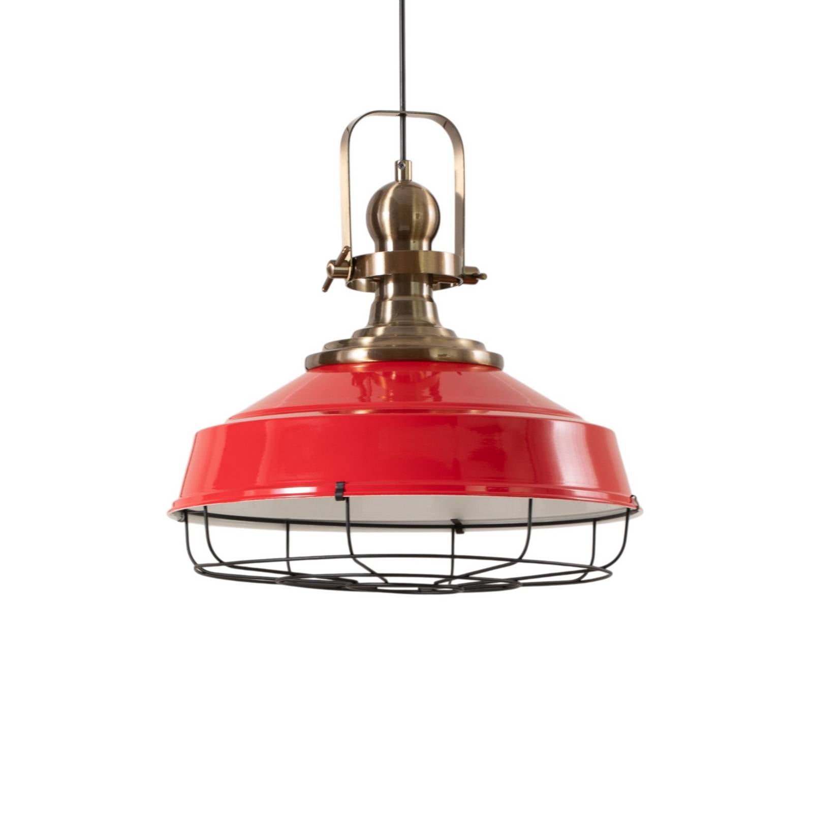 Lampa wisząca Astel, czerwona, Ø 41 cm, metal, detale z antycznego mosiądzu