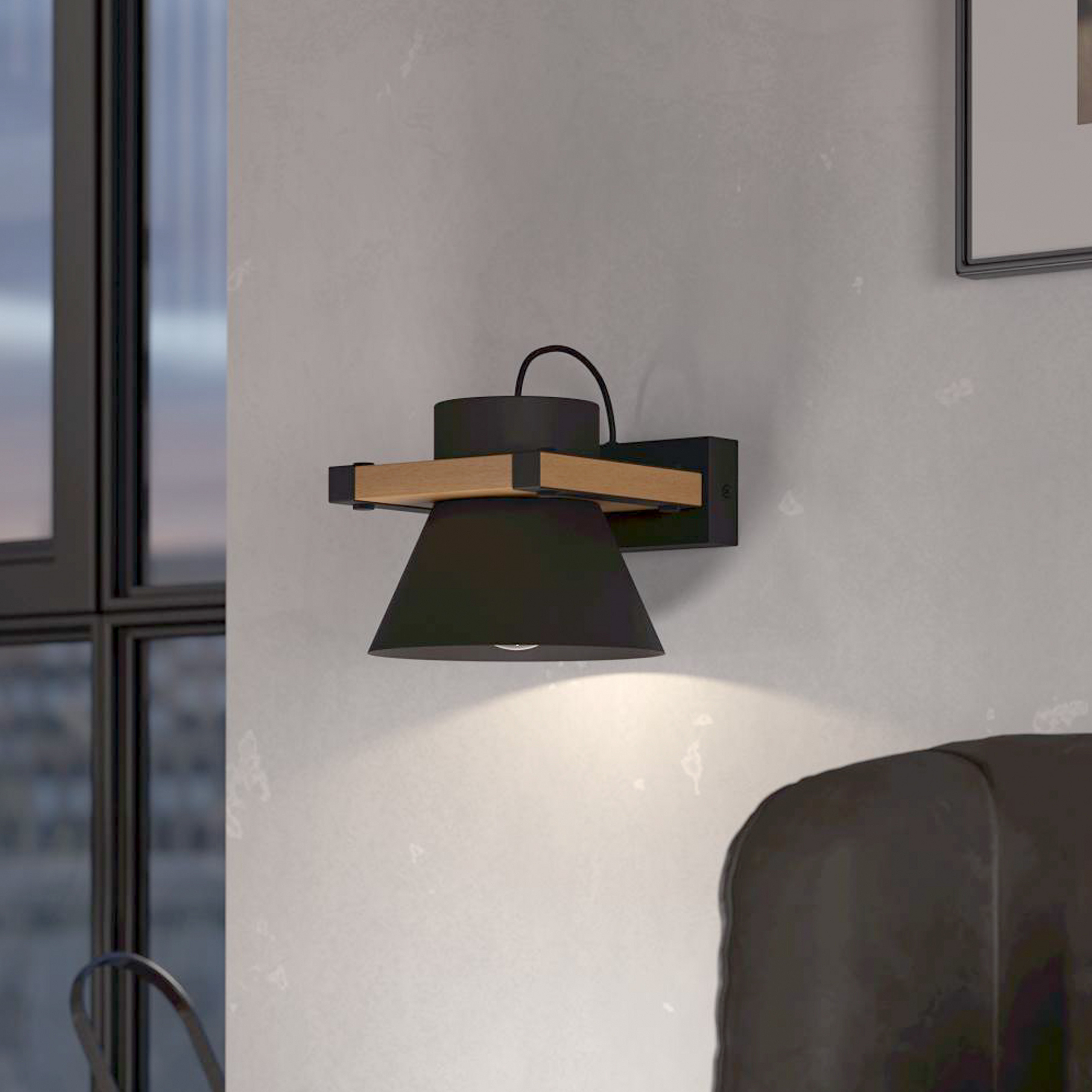 Applique Maccles en noir avec bois