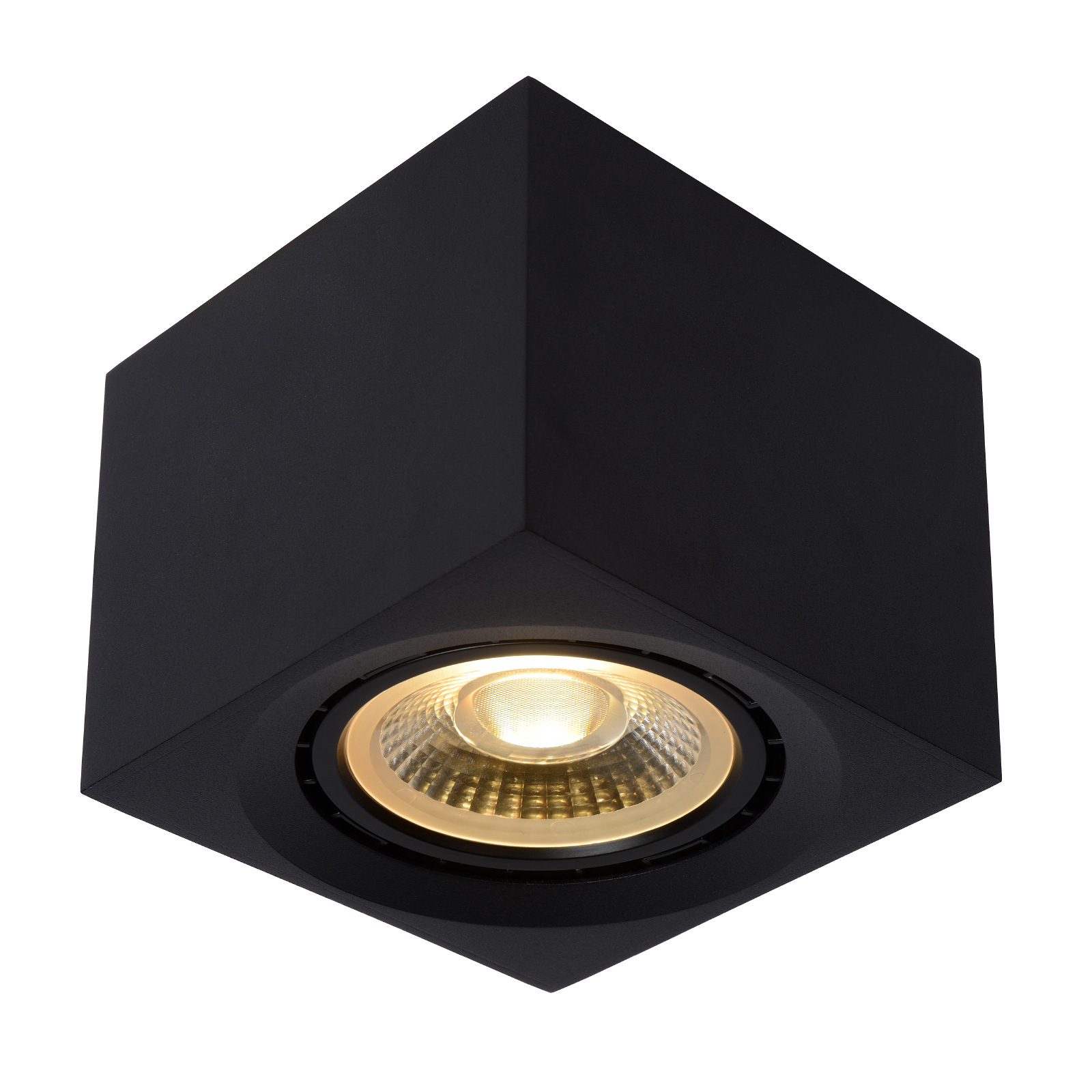 Lucide Fedler LED ceiling spotlight angular black, for Living / Dining Room, aluminium, GU10, 12 W, energy efficiency: A++, L: 12 cm, W: 12 cm, H: 10 cm