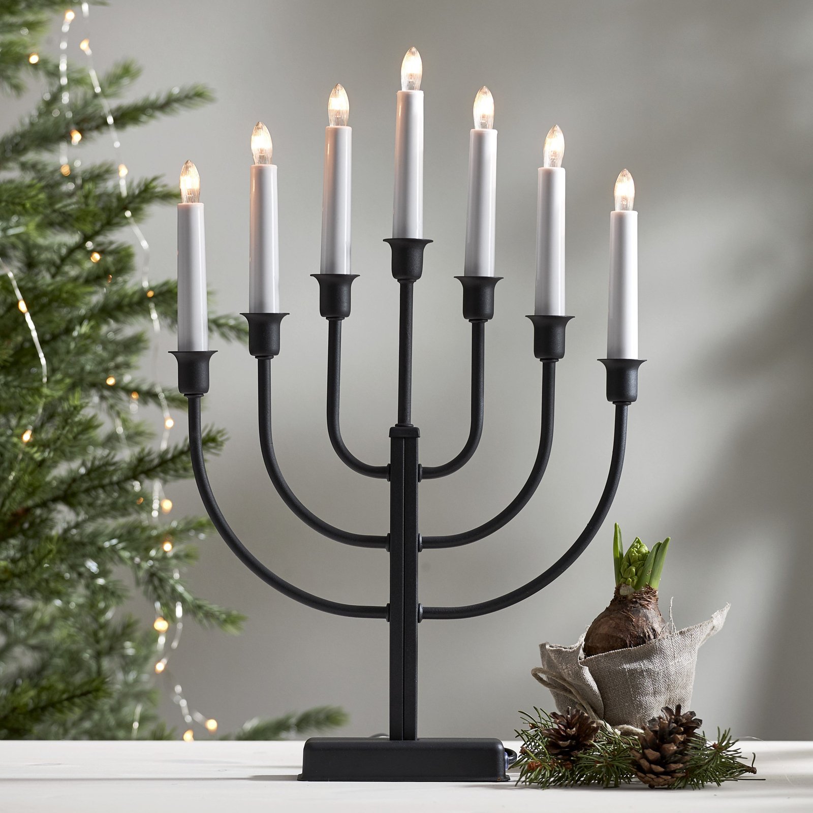 Candelabra Kristina, black metal height 47 cm 7-bulb