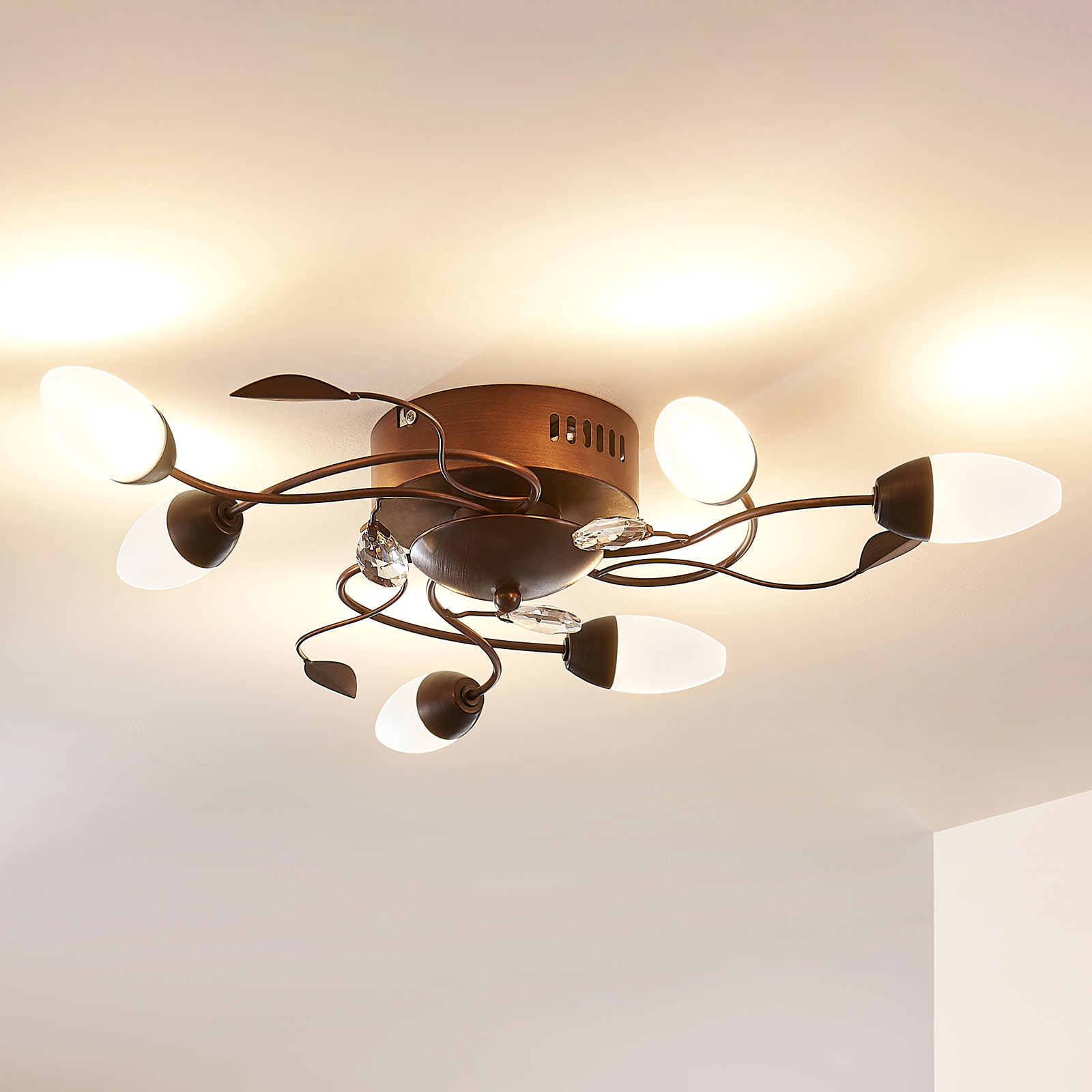 LED-Deckenleuchte Renato, dimmbar, braun, 6-fl.