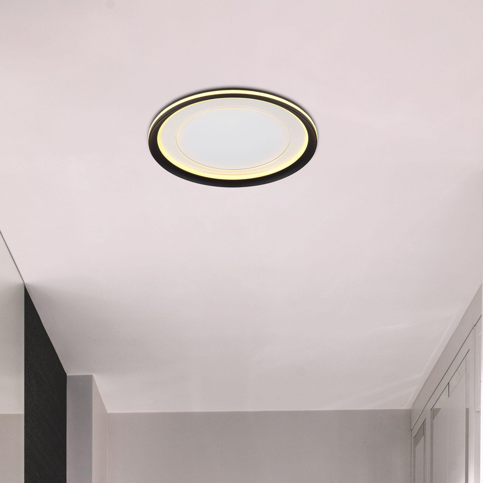 Clarino plafondlamp, Ø 41,5 cm, zwart, acryl, CCT