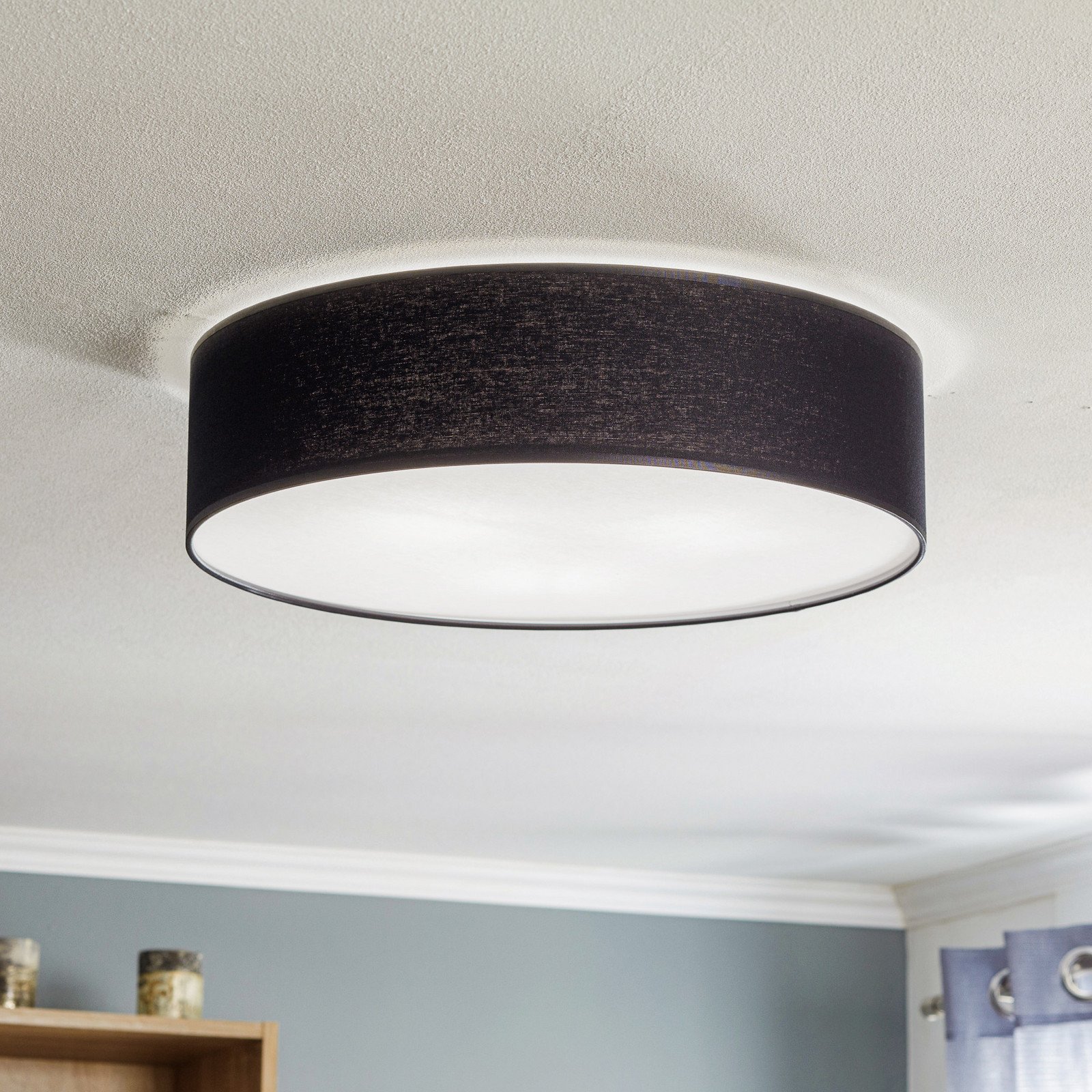 TK Lighting Plafonieră Rondo negru Ø 50 cm - dormitor - modern - Țesătură / Textil