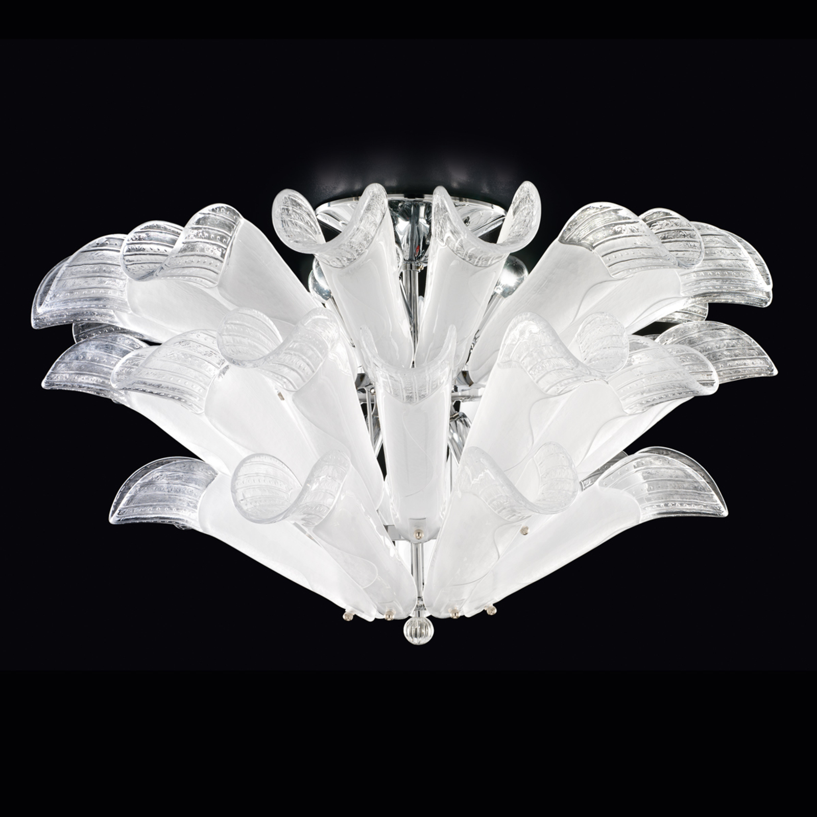 Petali mennyezeti lámpa muránói üveggel króm-fehér