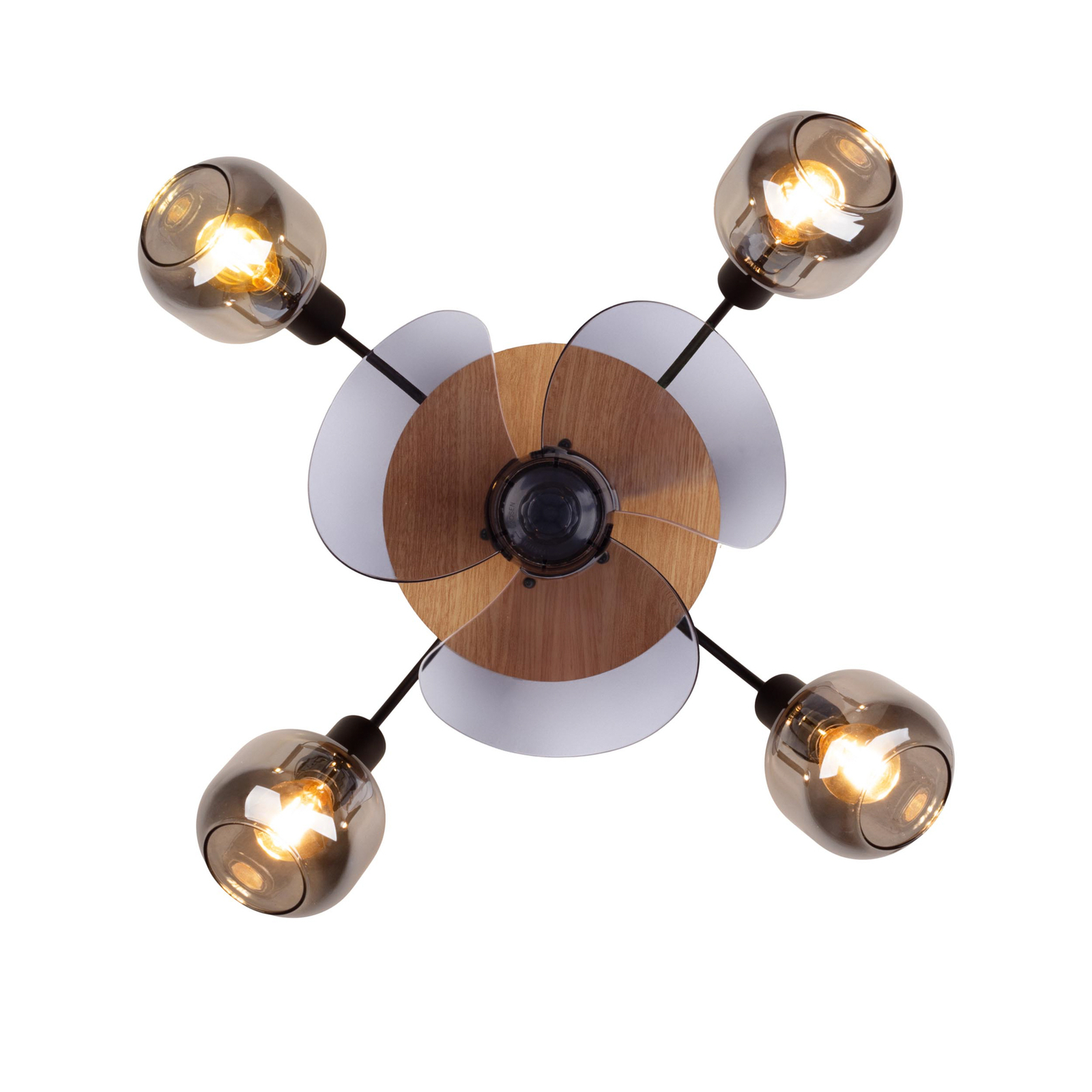 Fumoso ceiling fan, four E14 smoked glass lights