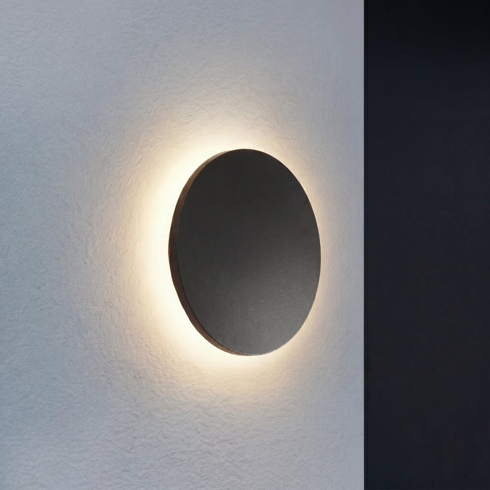 Venkovní nástěnné svítidlo Selinel, Ø 23 cm, s číslem domu, černé, kovové –