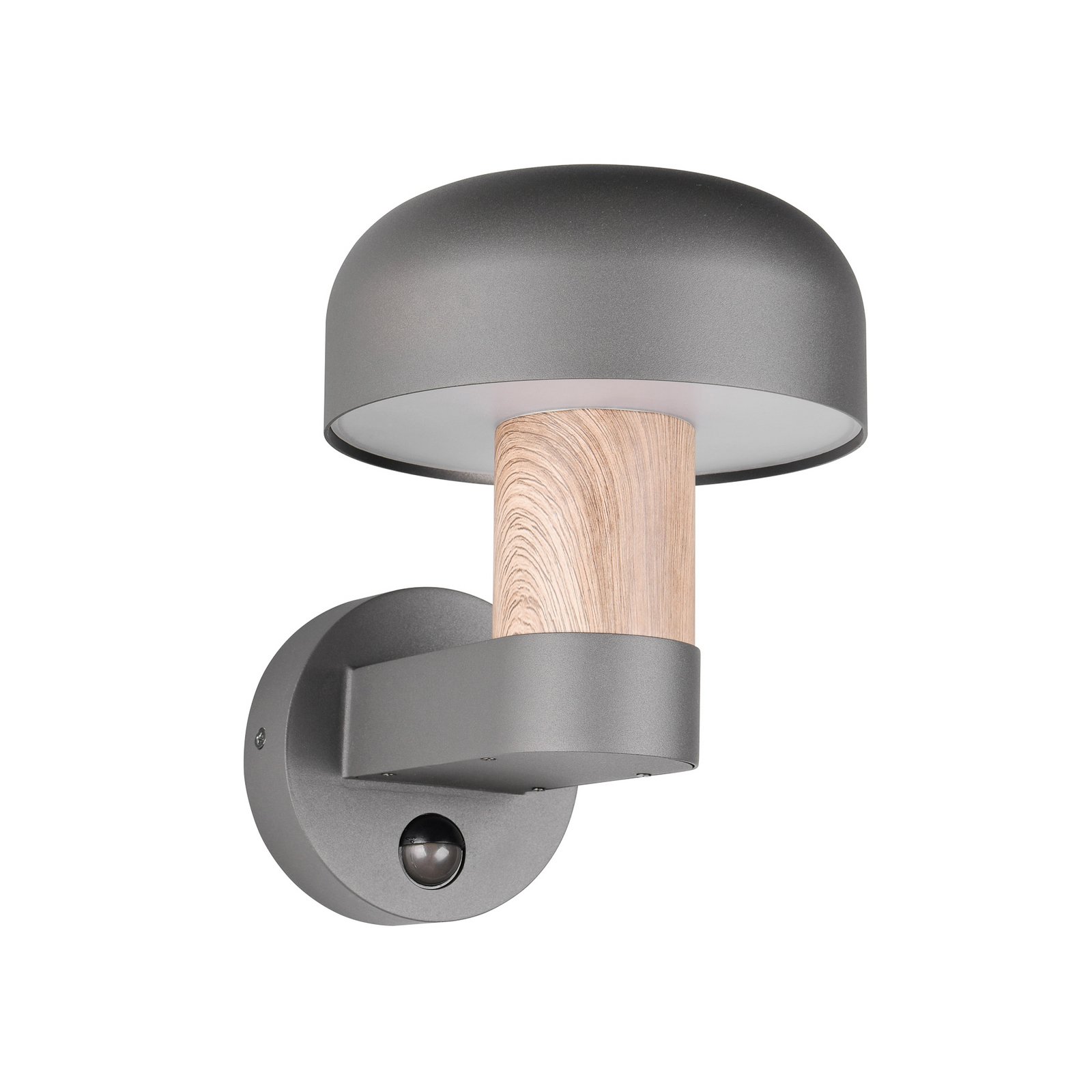 Außenwandleuchte Fraser Sensor, grau/Holzoptik, Alu IP54 E27