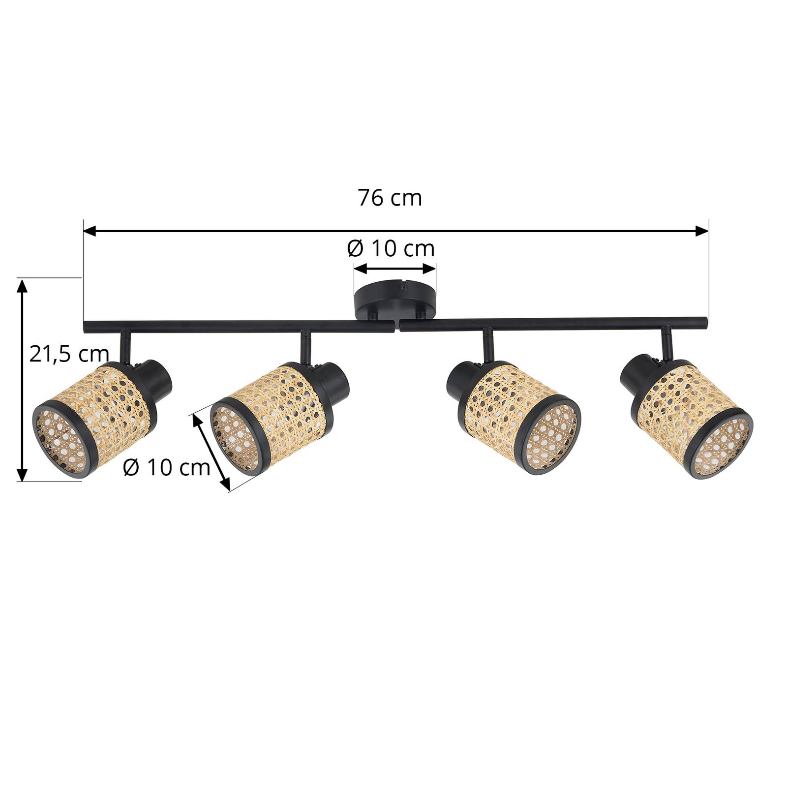 Spot Lindby Yaelle, 76 cm, 4-punktowa, rattan, czarny, E27