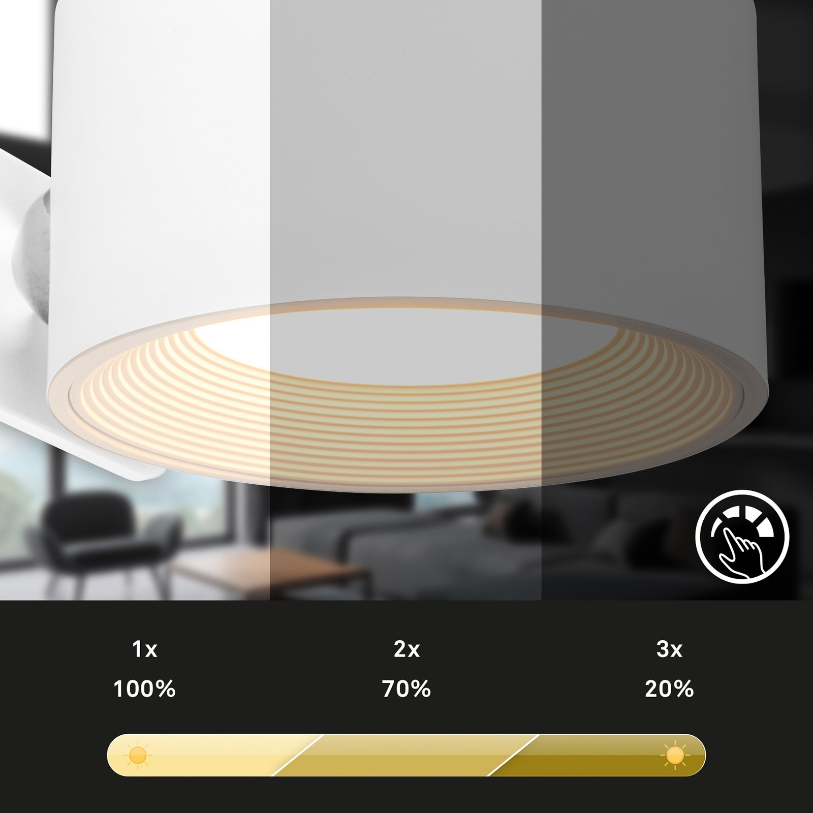 LED uzlādējams sienas apgaismojums Tari, balts, CCT, skārienjūtīgais