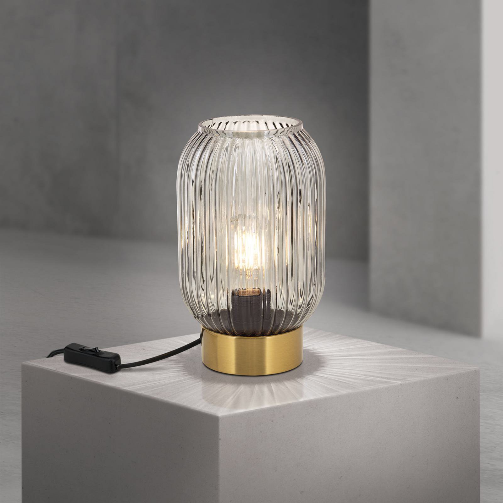 Lampada da tavolo Carneval, grigio fumo, vetro, altezza 23,5 cm, E27