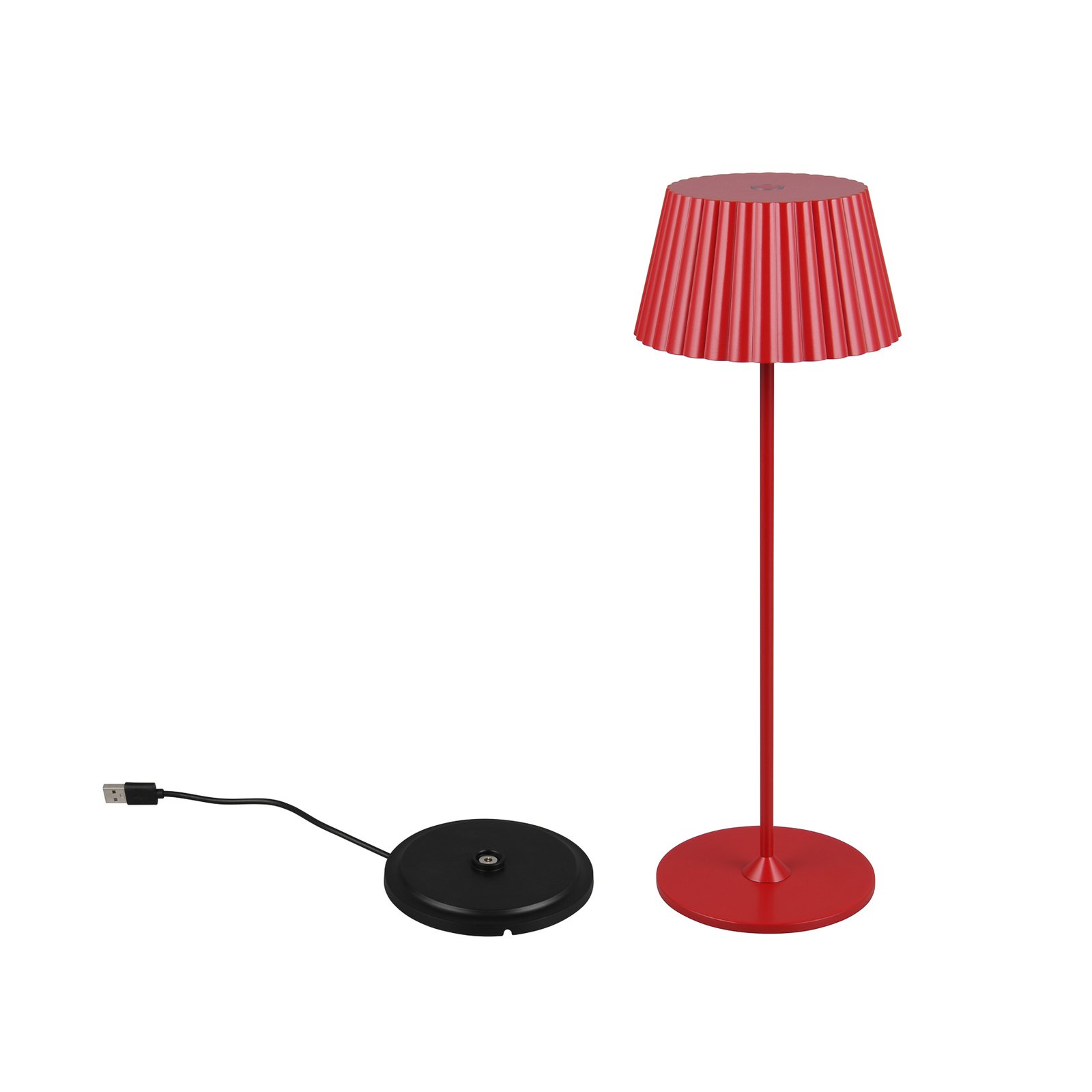 Suarez LED rechargeable table lamp, red, height 39 cm, metal, dimmable