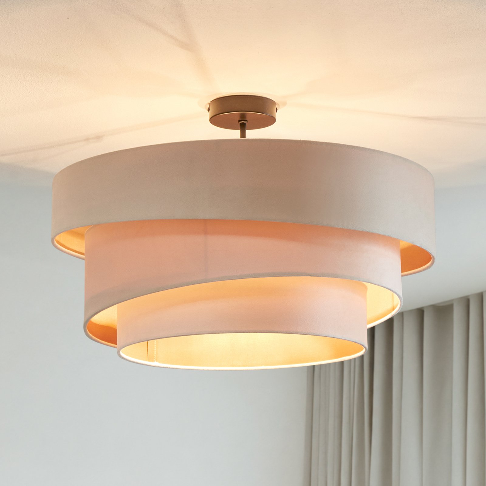 Lindby ceiling lamp Jusari, cream, textile, Ø 56 cm, E27