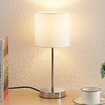 Lindby Leokadia table lamp, chrome and white