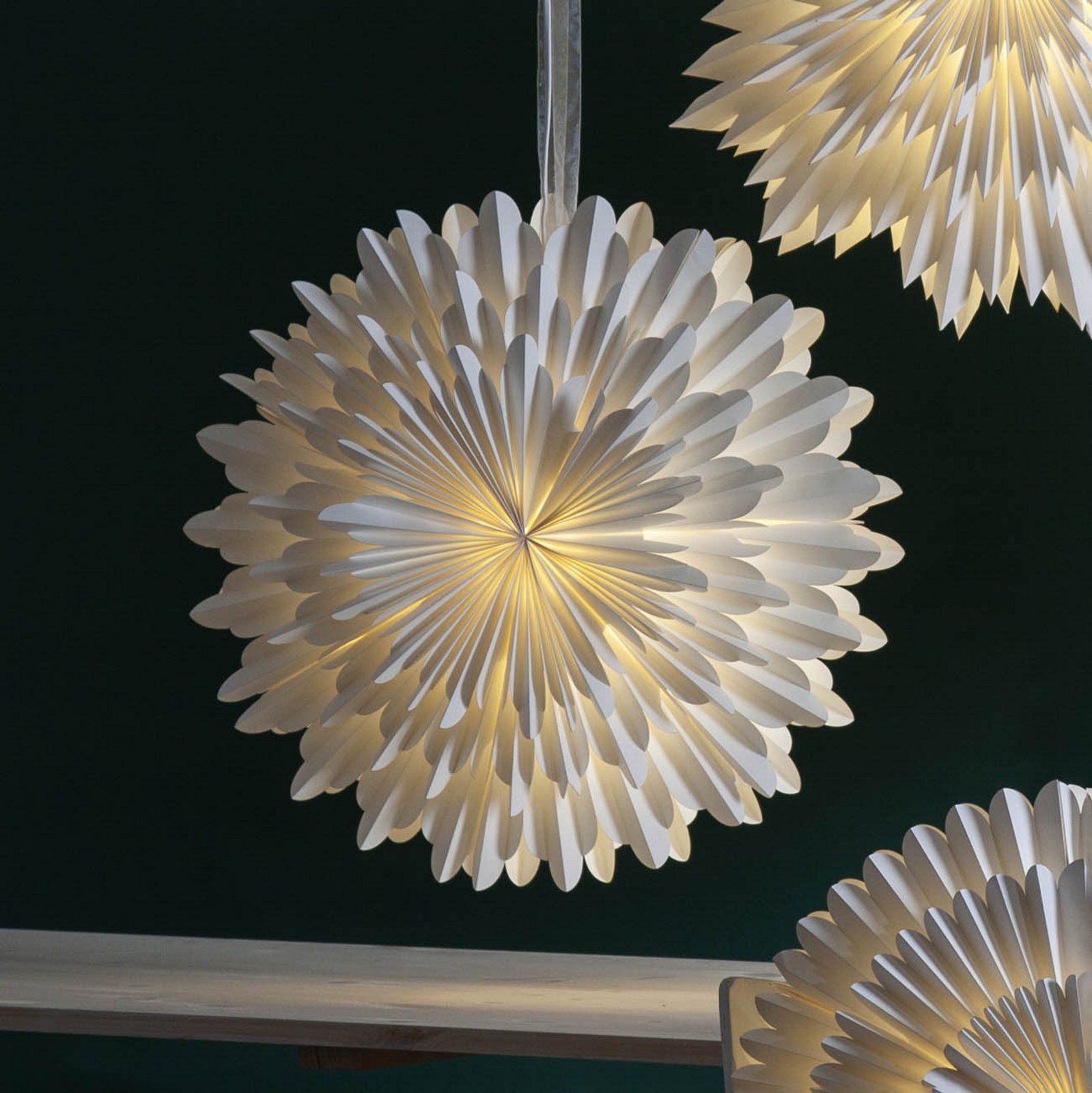 Pappersstjärna Snow, Ø 50 cm, vit, 3-lagig, papper