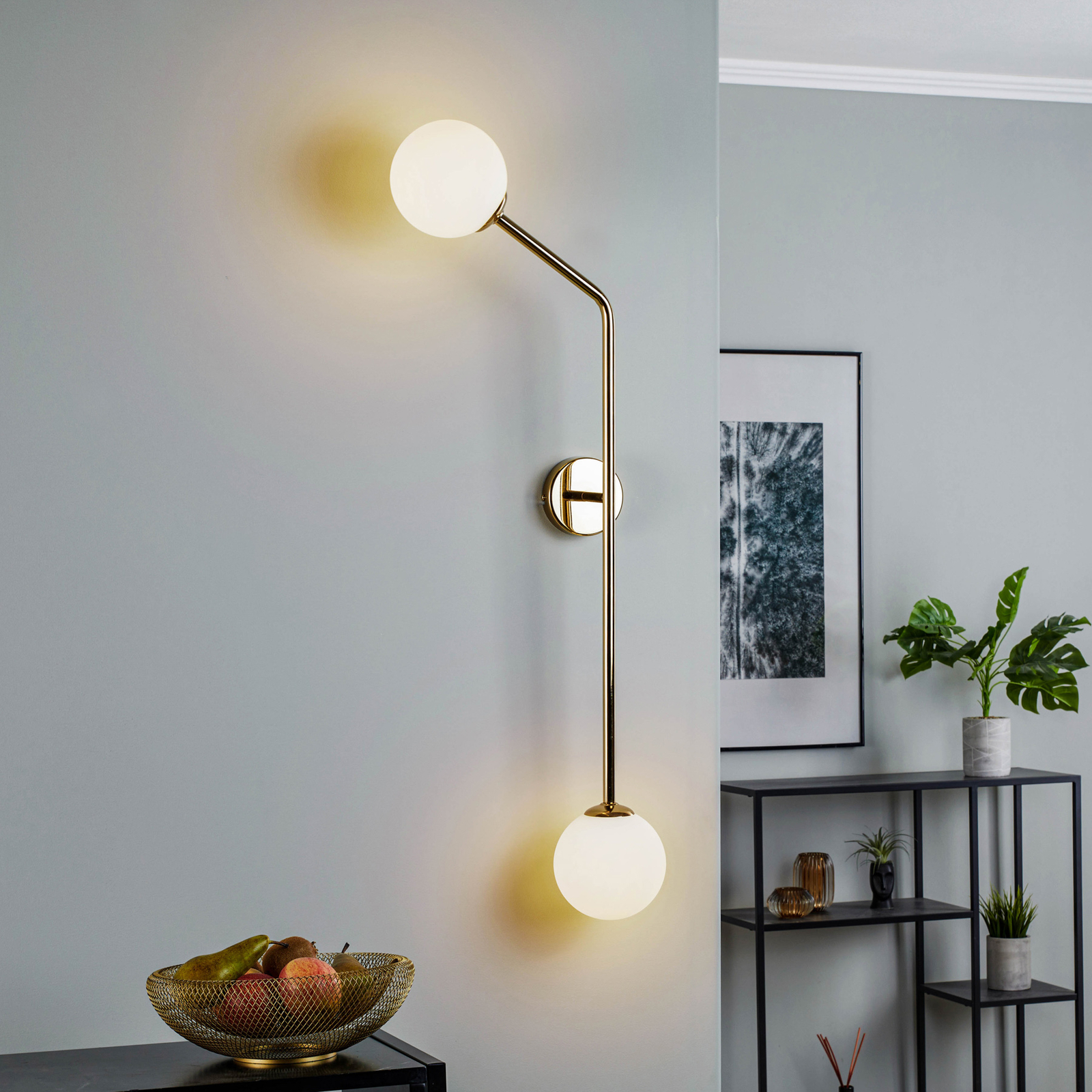 Lámpara de pared Pure, 2 luces, oro, horizontal