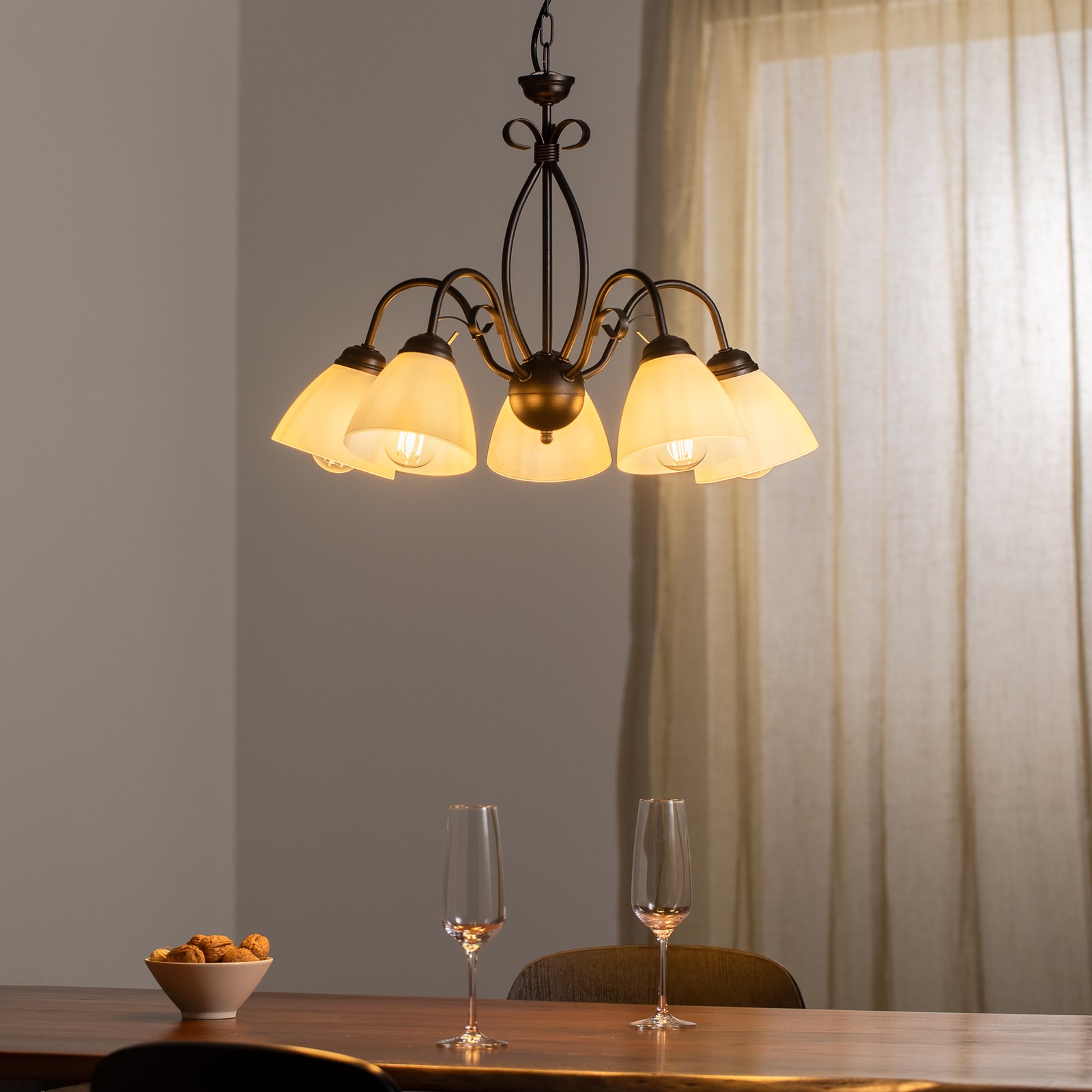 Adoro hanging light, 5-bulb, brown