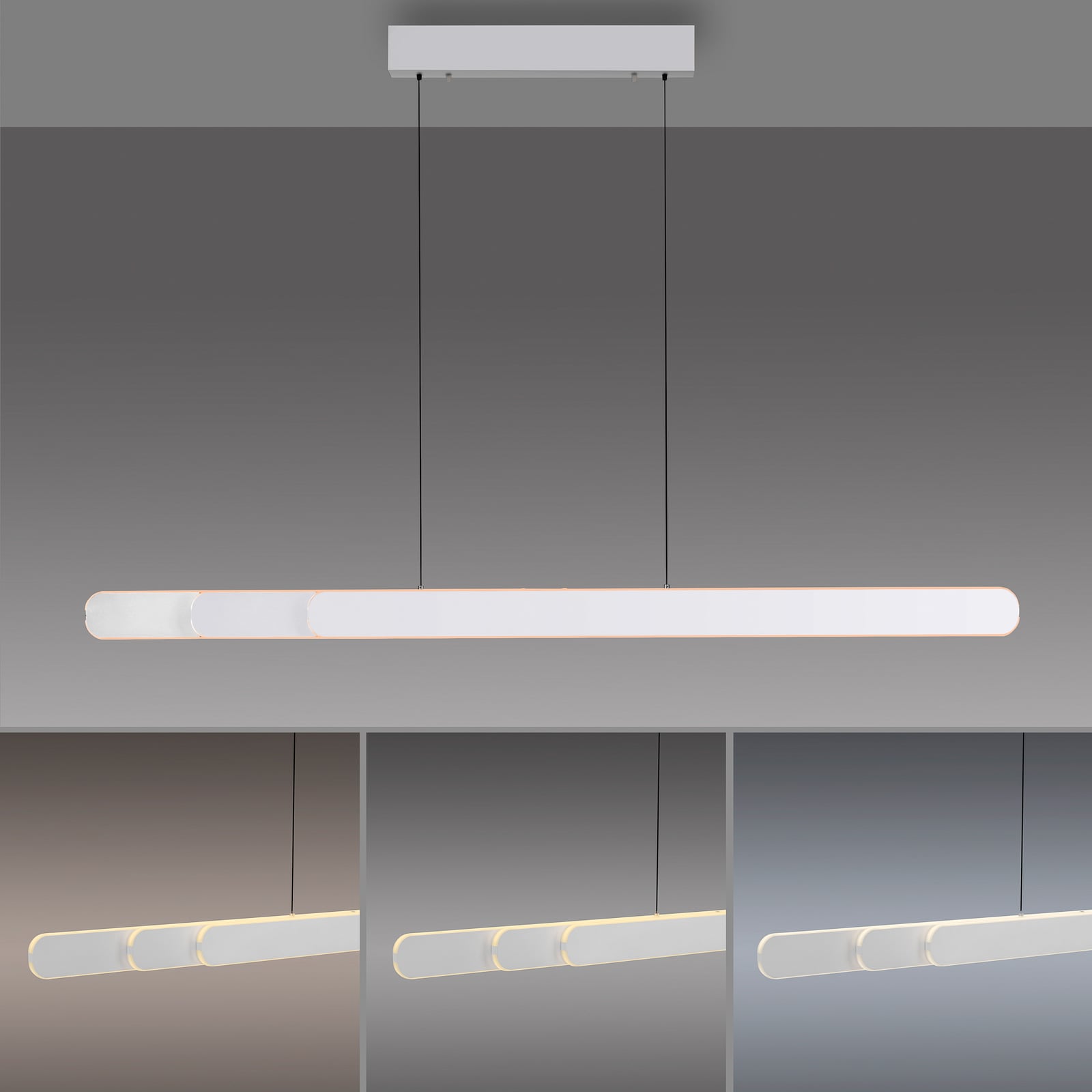Lámpara colgante LED ADRIANA ROUND, blanca, longitud 160 cm, metal CCT