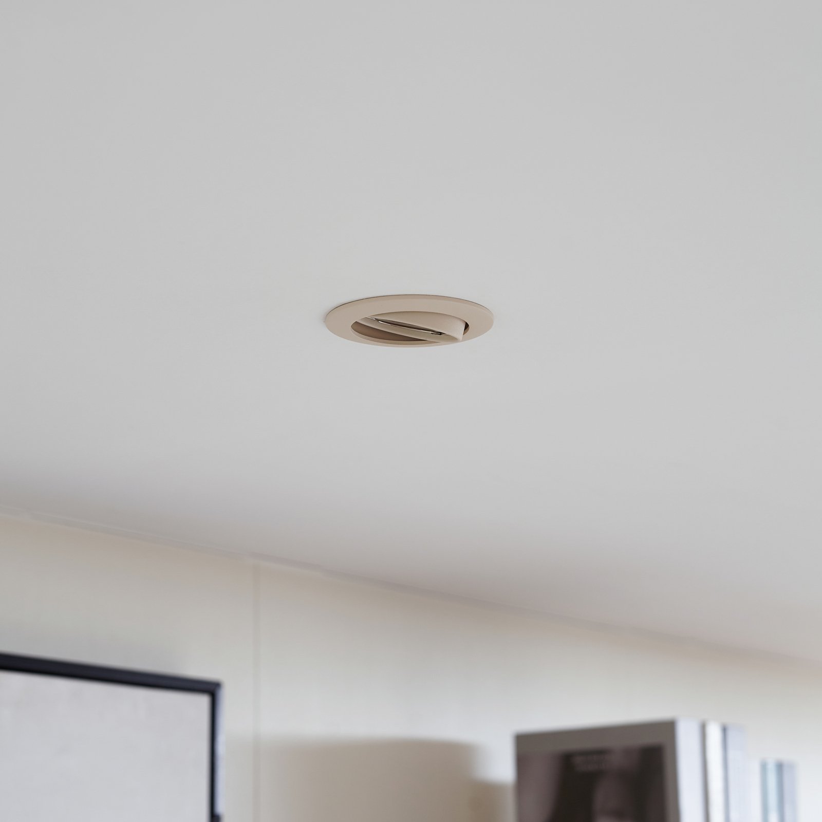 Prios recessed ceiling light Fibur, beige, aluminium, Ø 8.2 cm