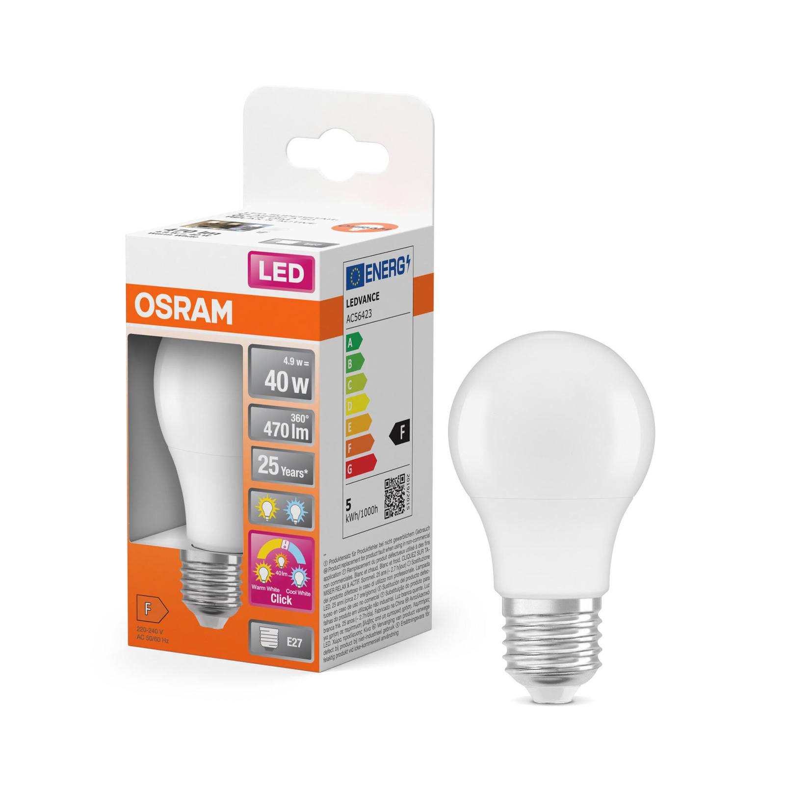 OSRAM LED Relax/Active/Sleep ampoule à incandescence E27 4,9W matte 827/840