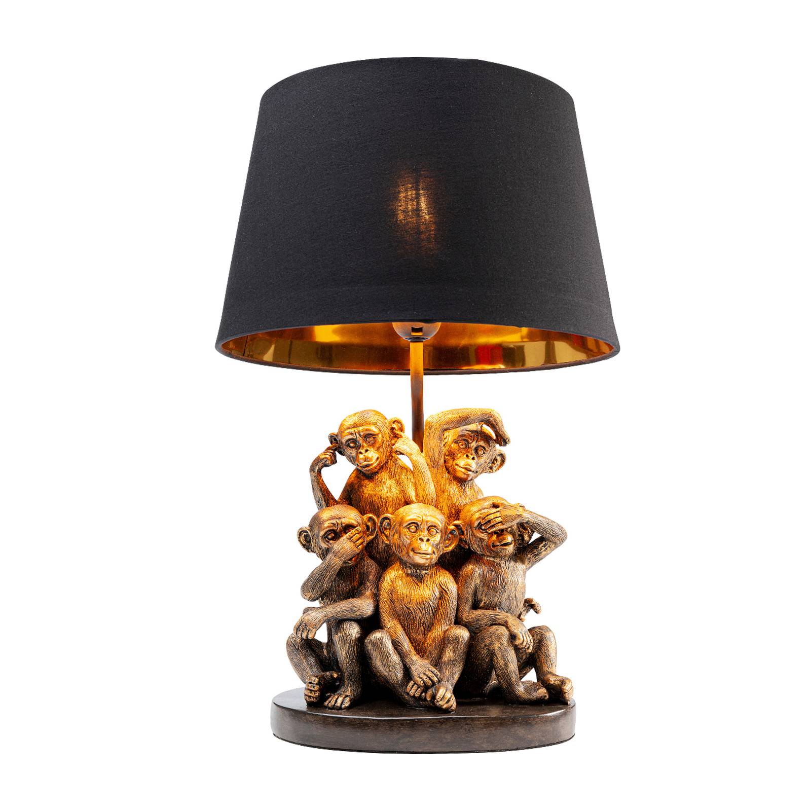 KARE Lámpara de mesa Animal Five Monkeys Ø 48 cm, negro, para salón / comedor, plástico, acero lacado, textil, poliresina lacado, E27, 40 W, altura: 48 cm