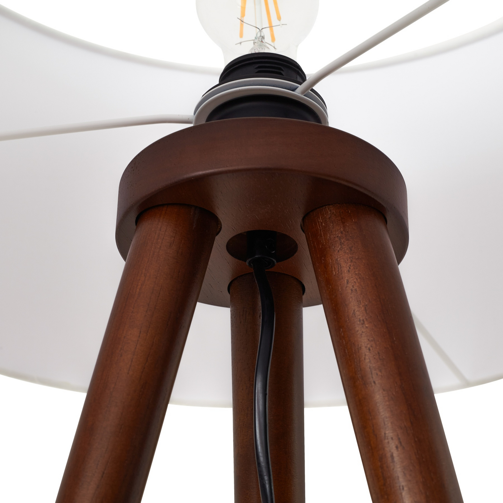 Lindby Stehleuchte Charlia, weiß, Wallnussholz, Höhe 150 cm