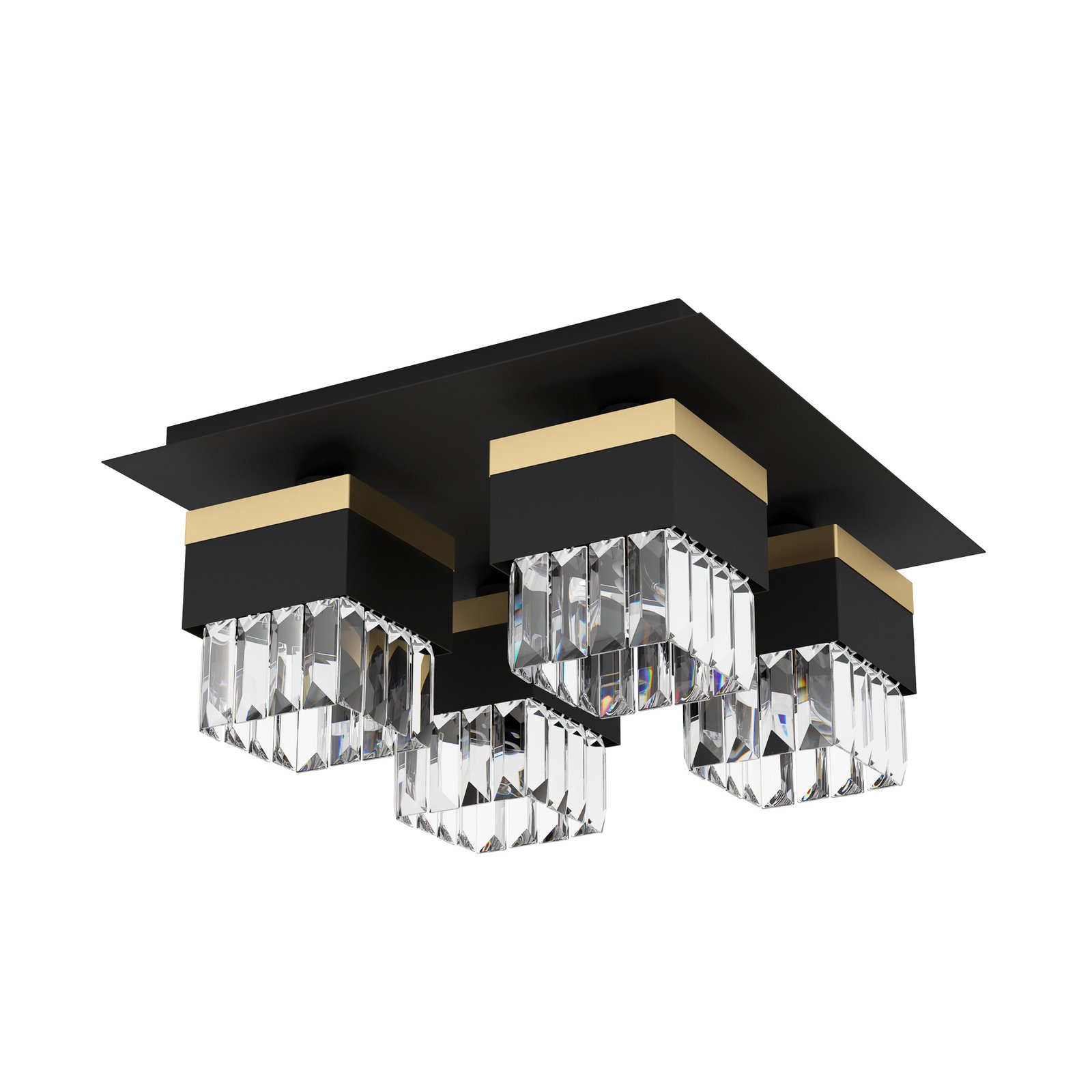 Barrancas ceiling lamp, black/gold, crystal glass