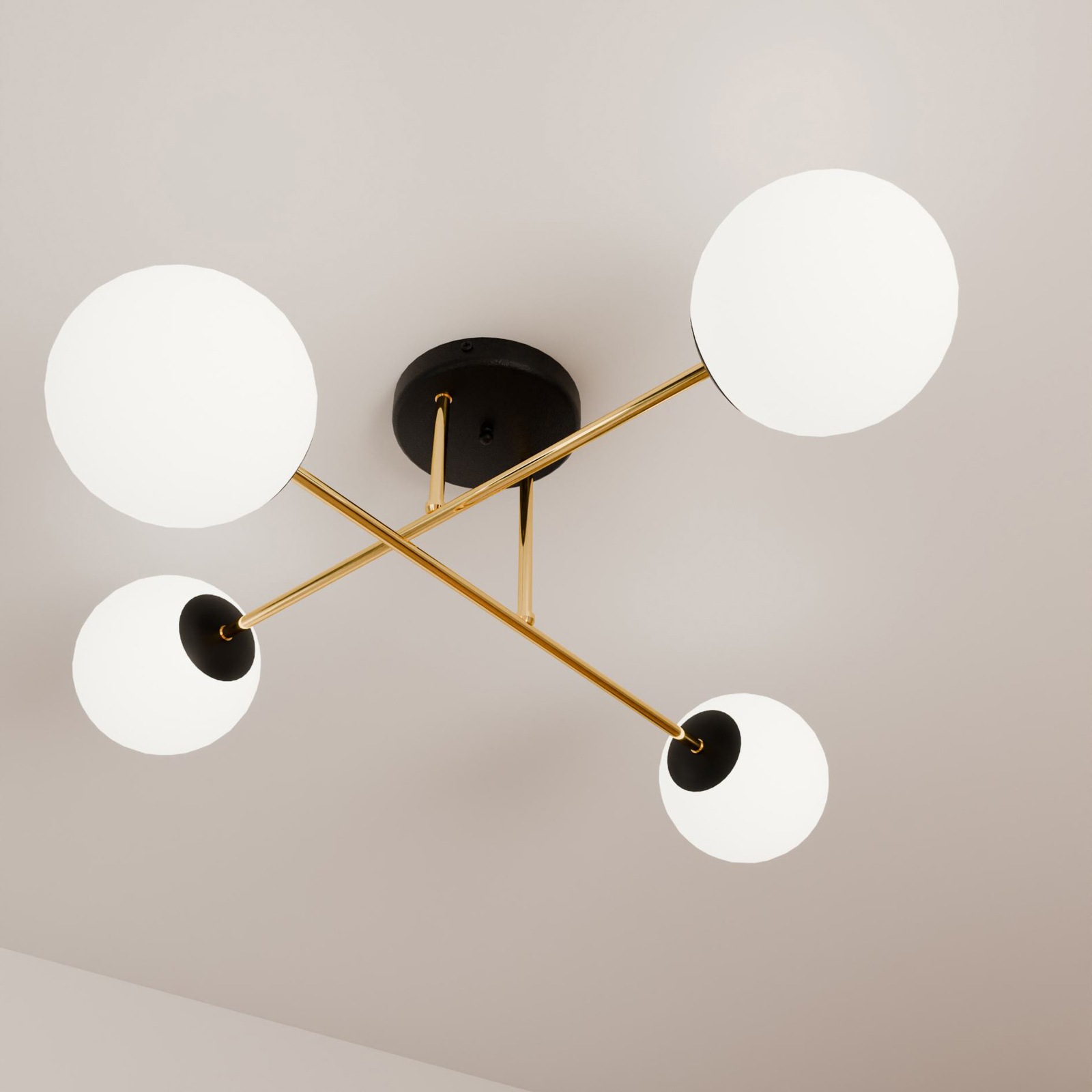 Magnum ceiling light, 4-bulb, opal white/gold/black, glass