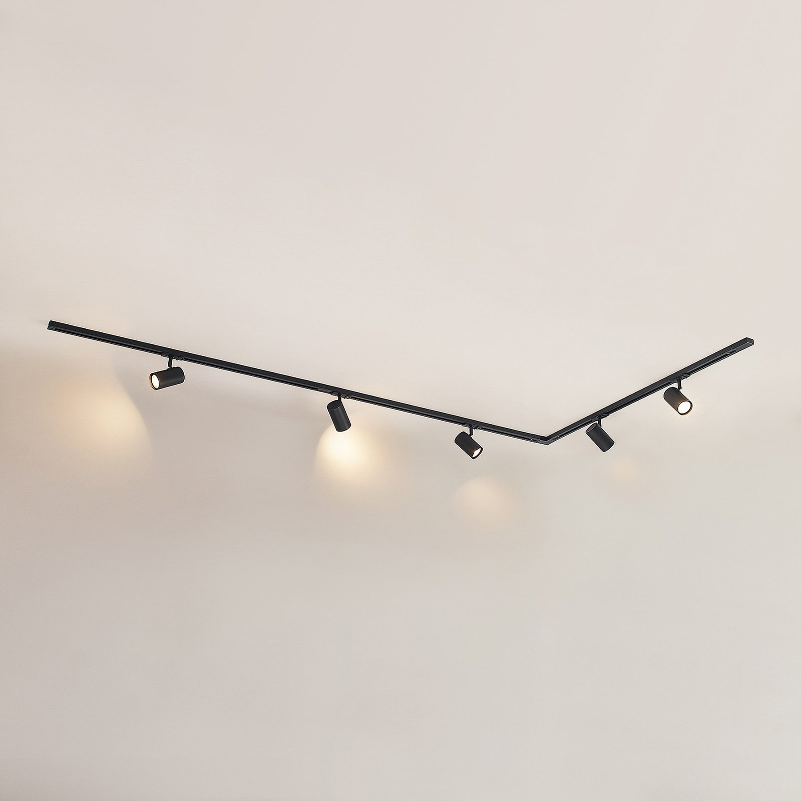 Lindby 1-fase railsysteem Linaro, GU10, 5-lamps, zwart