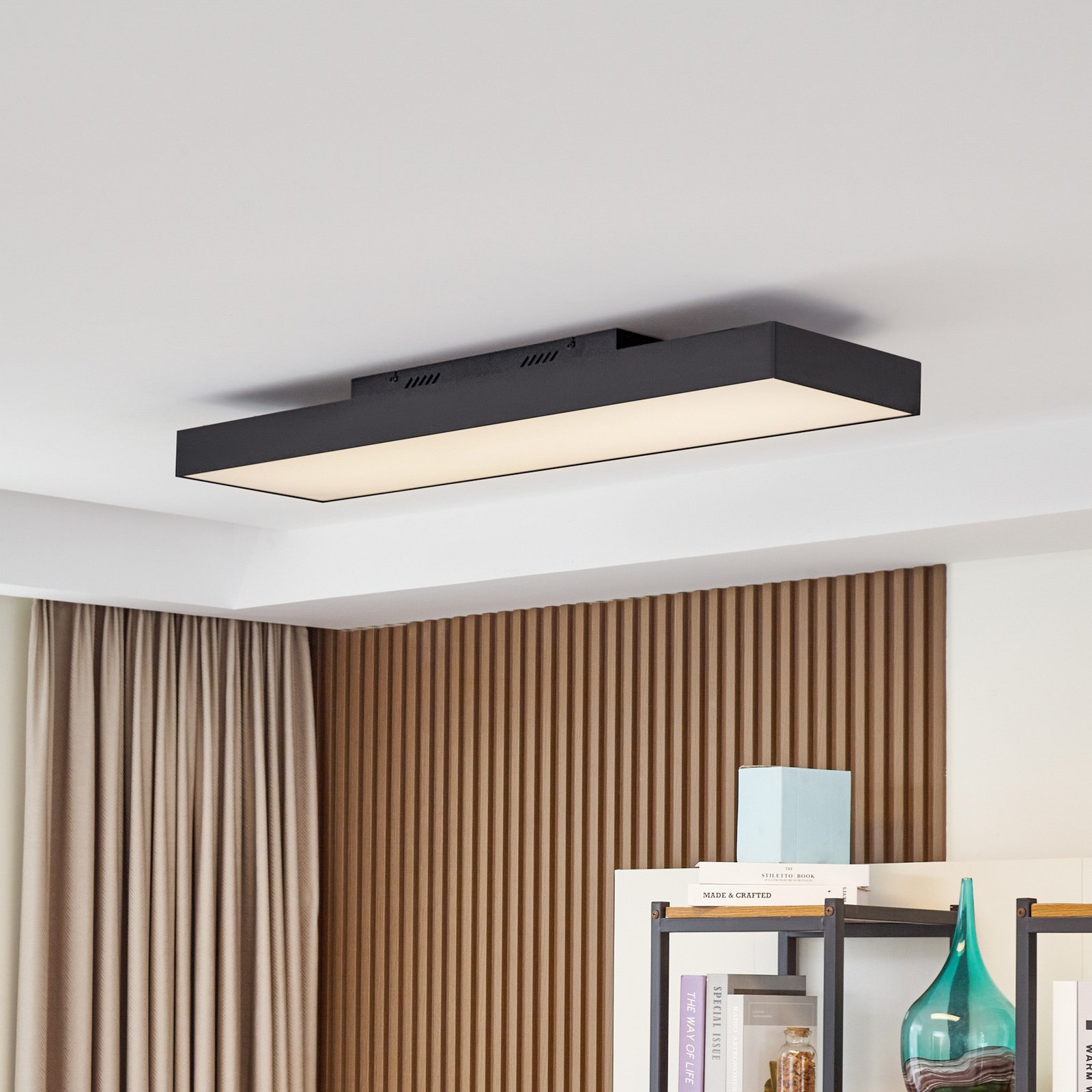 Plafonieră cu LED-uri Lucande Leicy negru 100 cm RGBIC CCT - Camera de zi / sufragerie - modern - negru alb - Metal